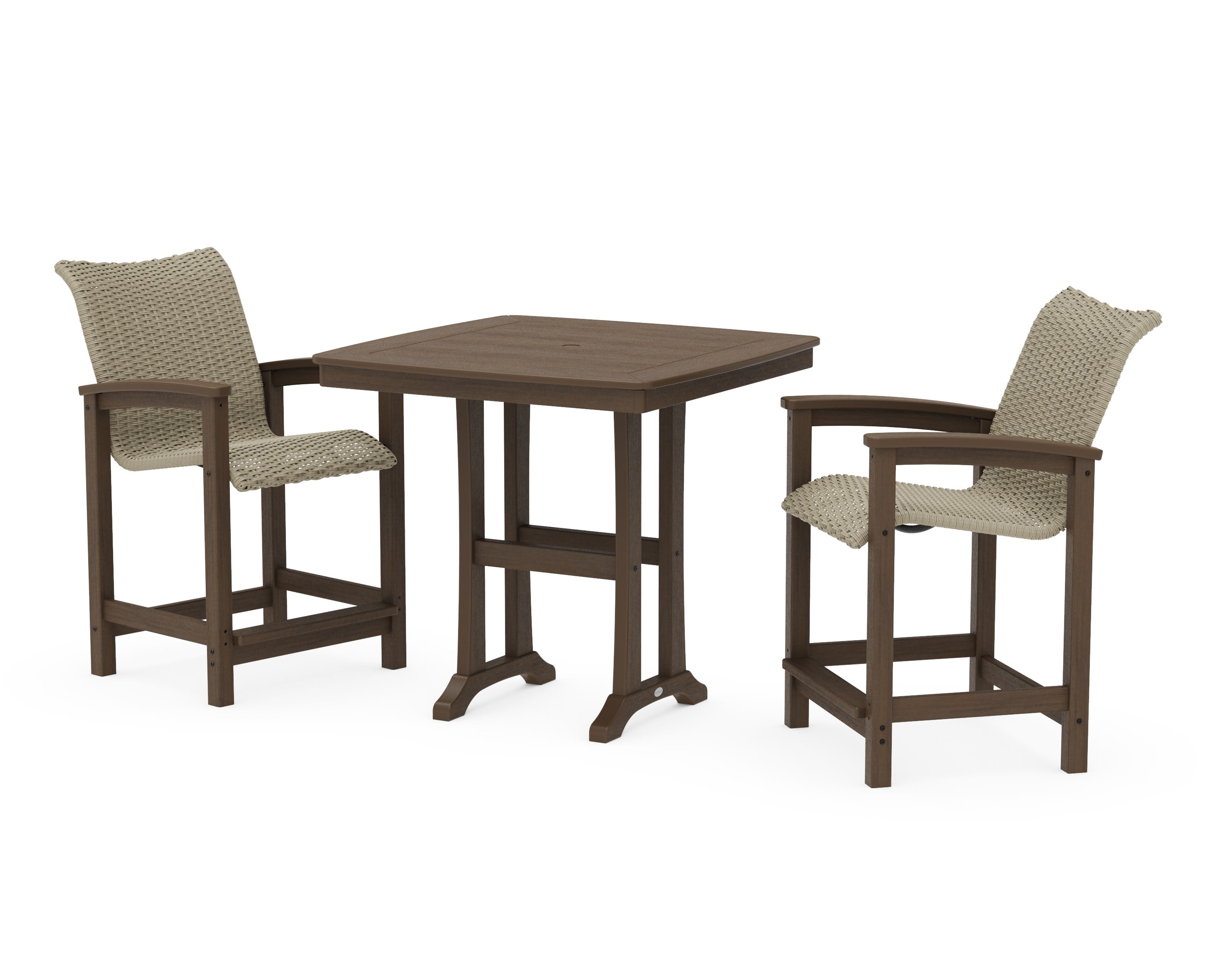 Coastal Woven 3-Piece Counter Set with Trestle Legs in Kona / Dune Grass