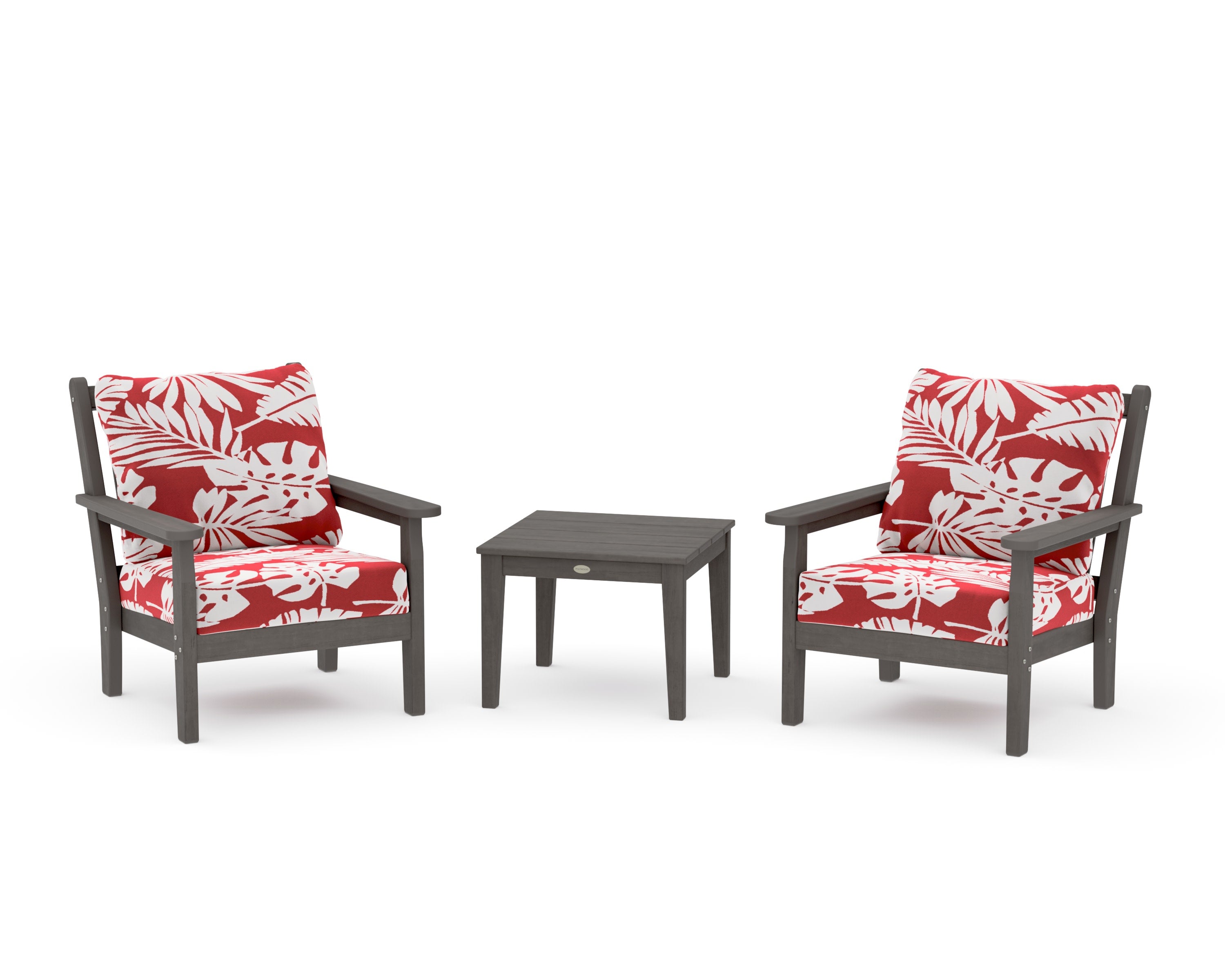 Chippendale 3-Piece Deep Seating Set in Driftwood / Leaf Crimson