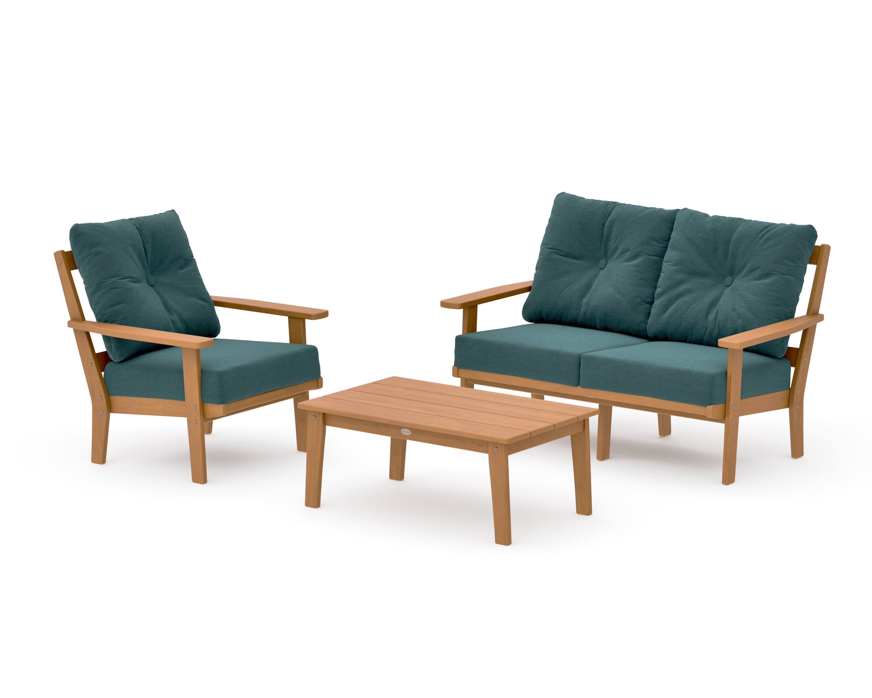 Oxford 3-Piece Deep Seating Set with Loveseat in Natural / Ocean Teal