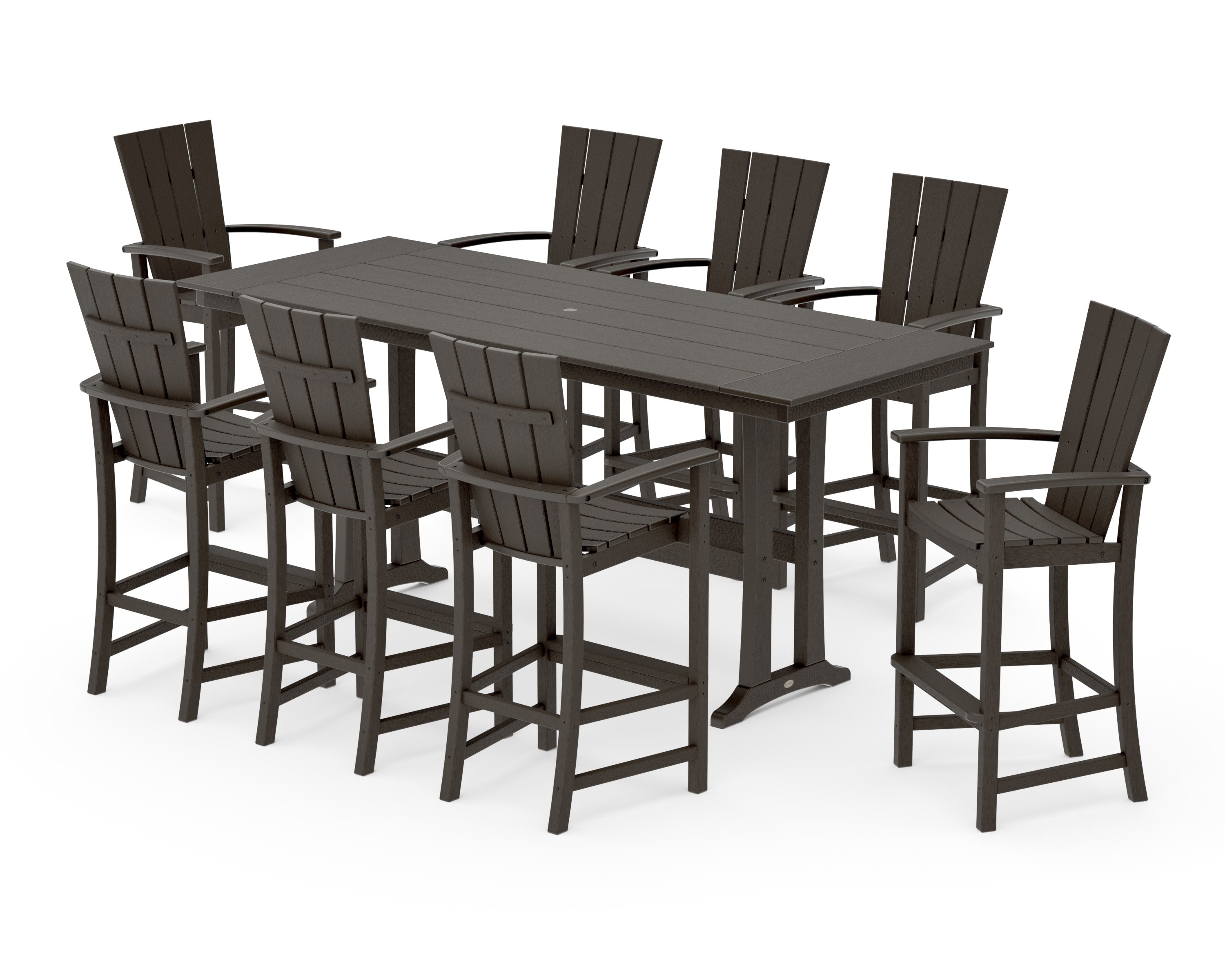 Quattro Adirondack 9-Piece Farmhouse Bar Set with Trestle Legs in Vintage Coffee