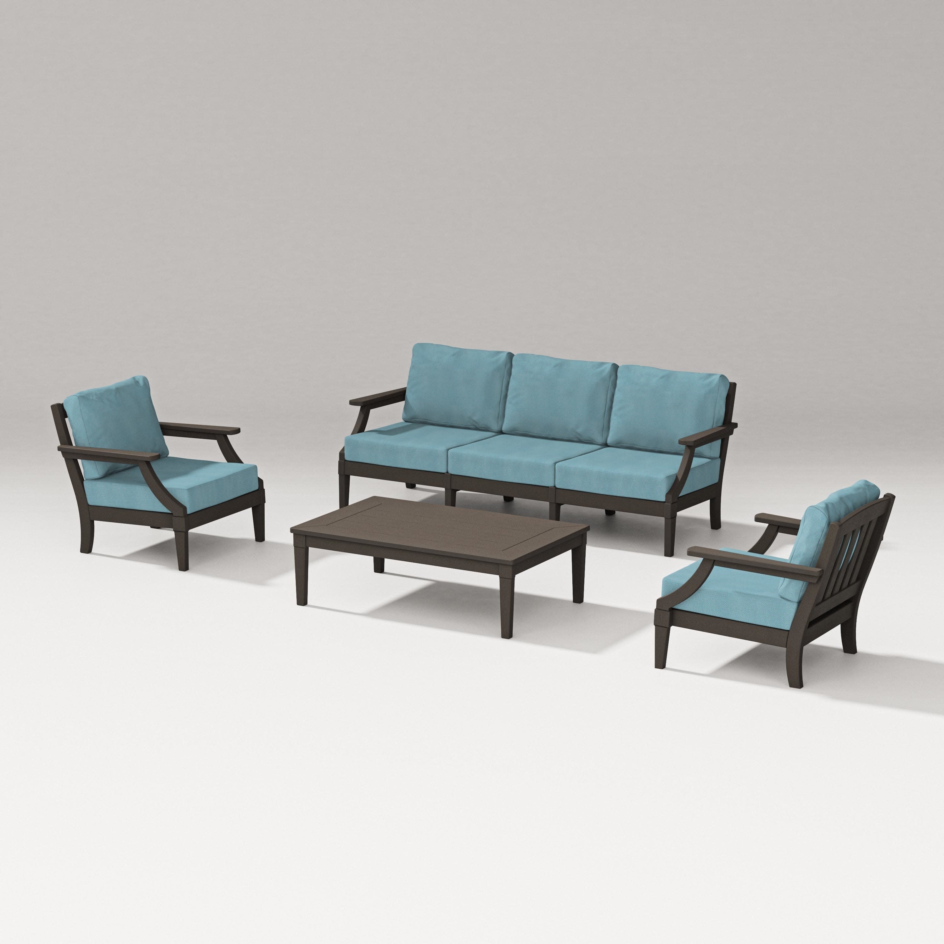 Estate 4-Piece Lounge Sofa Set in Vintage Coffee / Lattice Sky Blue