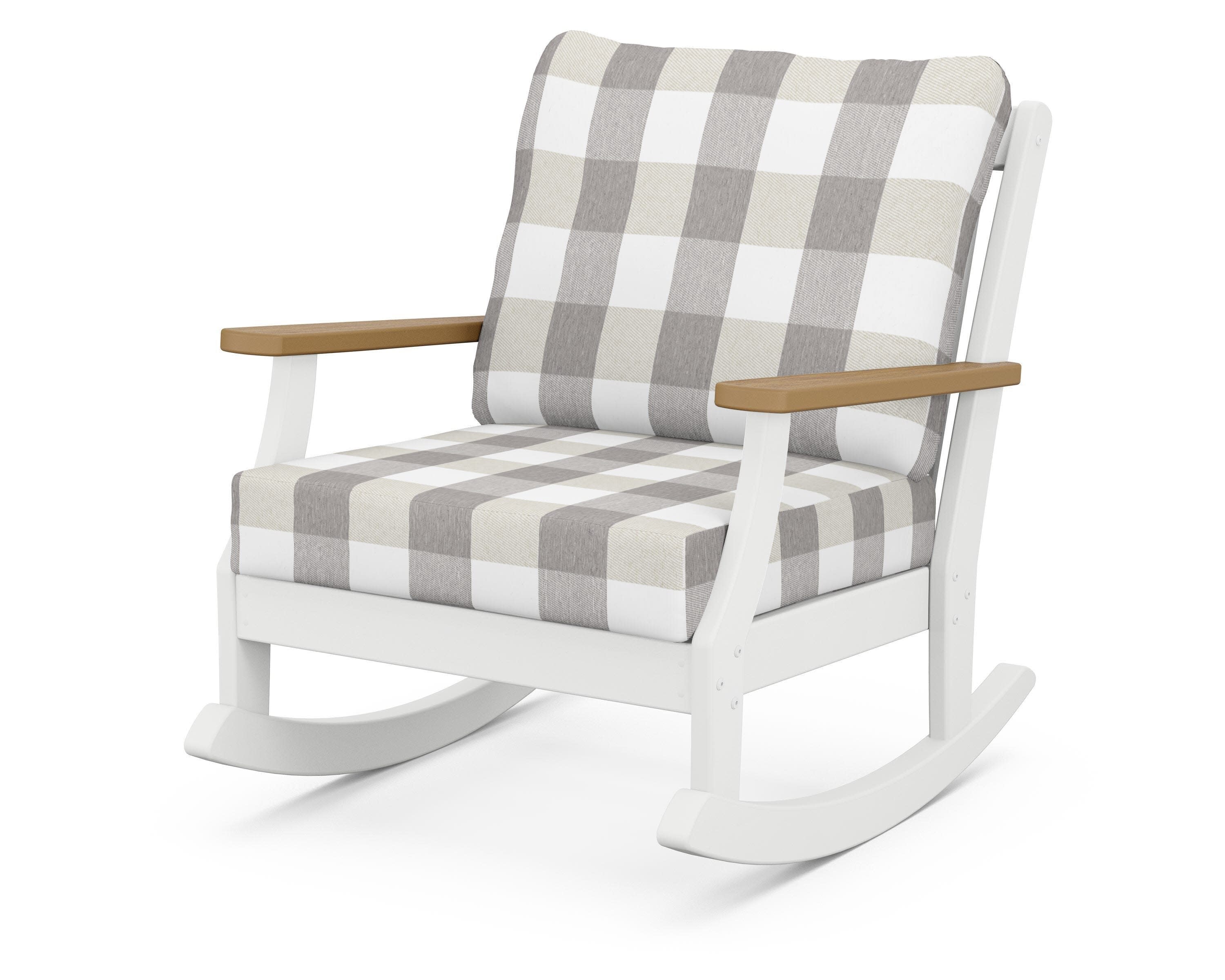 Braxton Deep Seating Rocking Chair in White / Natural / Buffalo Plaid Grey Mist