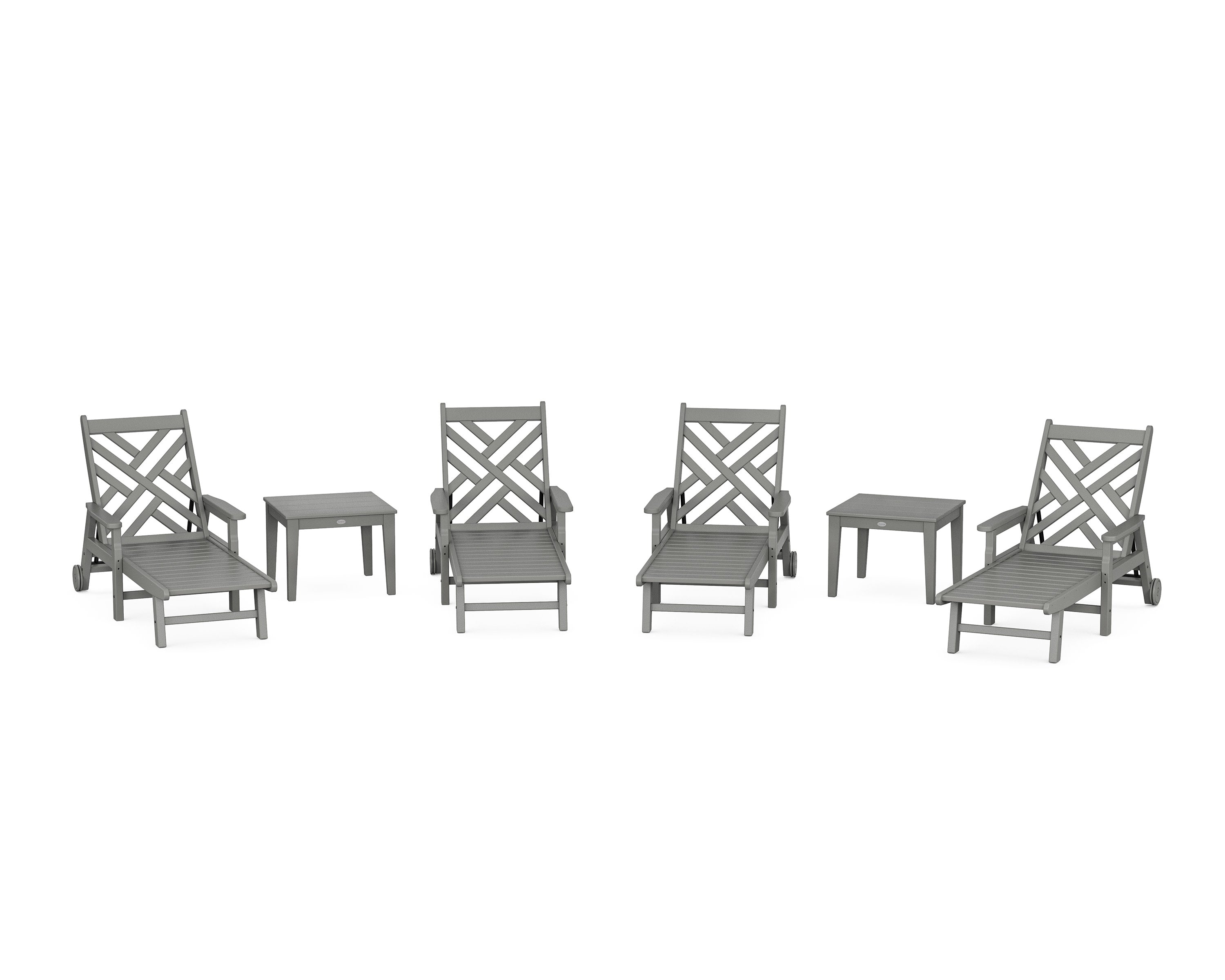 Chippendale 6-Piece Chaise Set with Arms and Wheels in Slate Grey