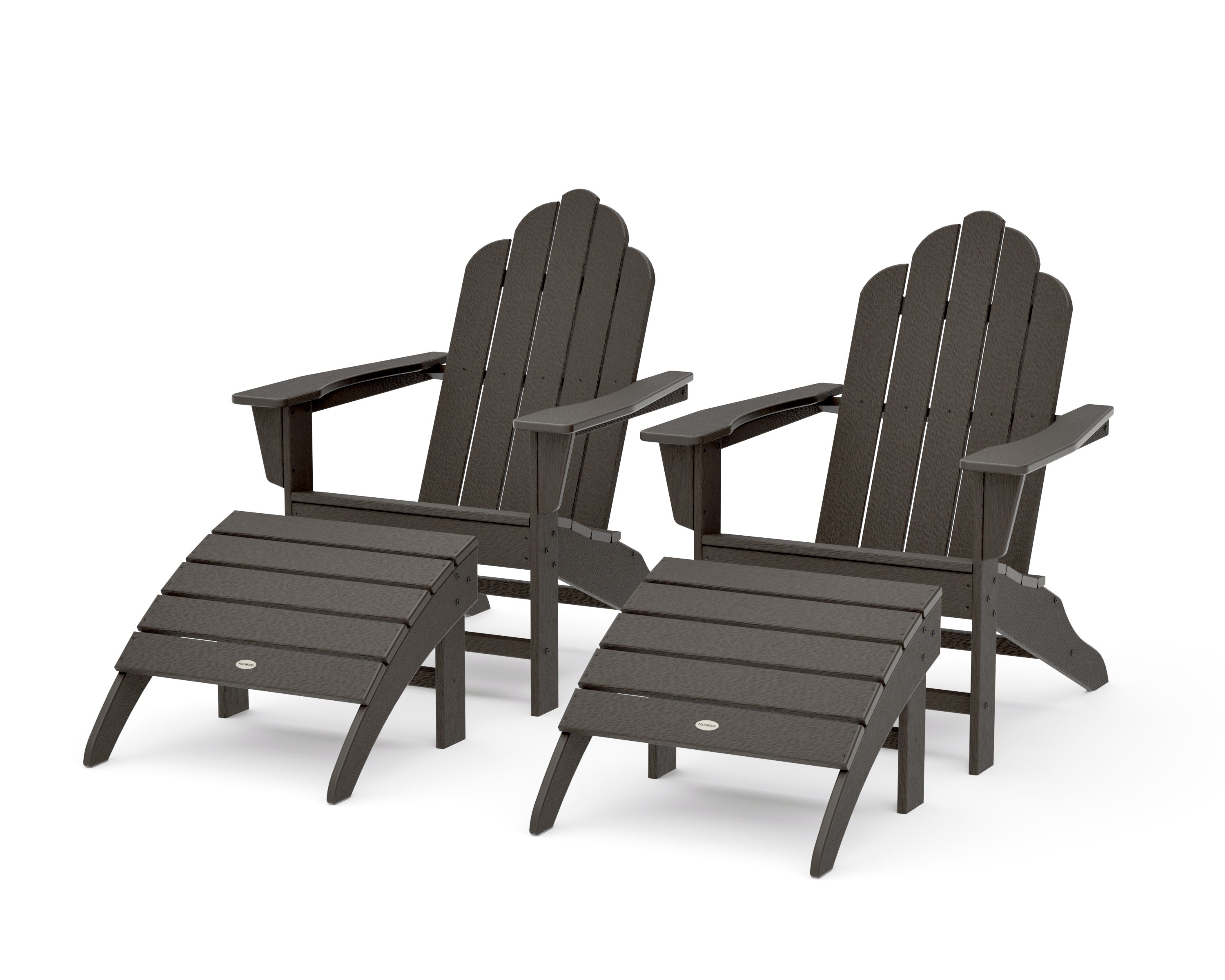 Long Island Adirondack Chair 4-Piece Set with Ottomans in Vintage Coffee