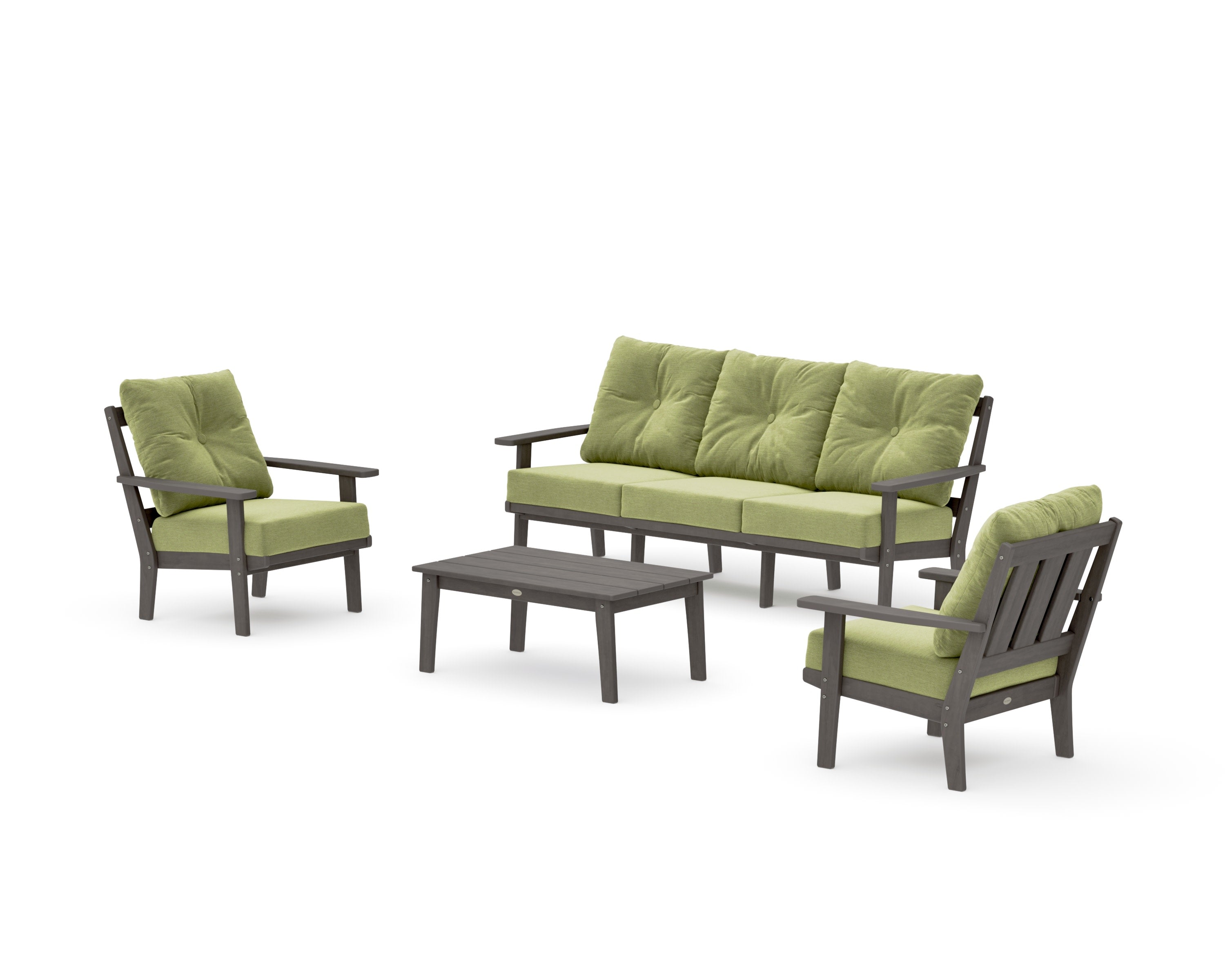 Oxford 4-Piece Deep Seating Set with Sofa in Driftwood / Chartreuse Boucle