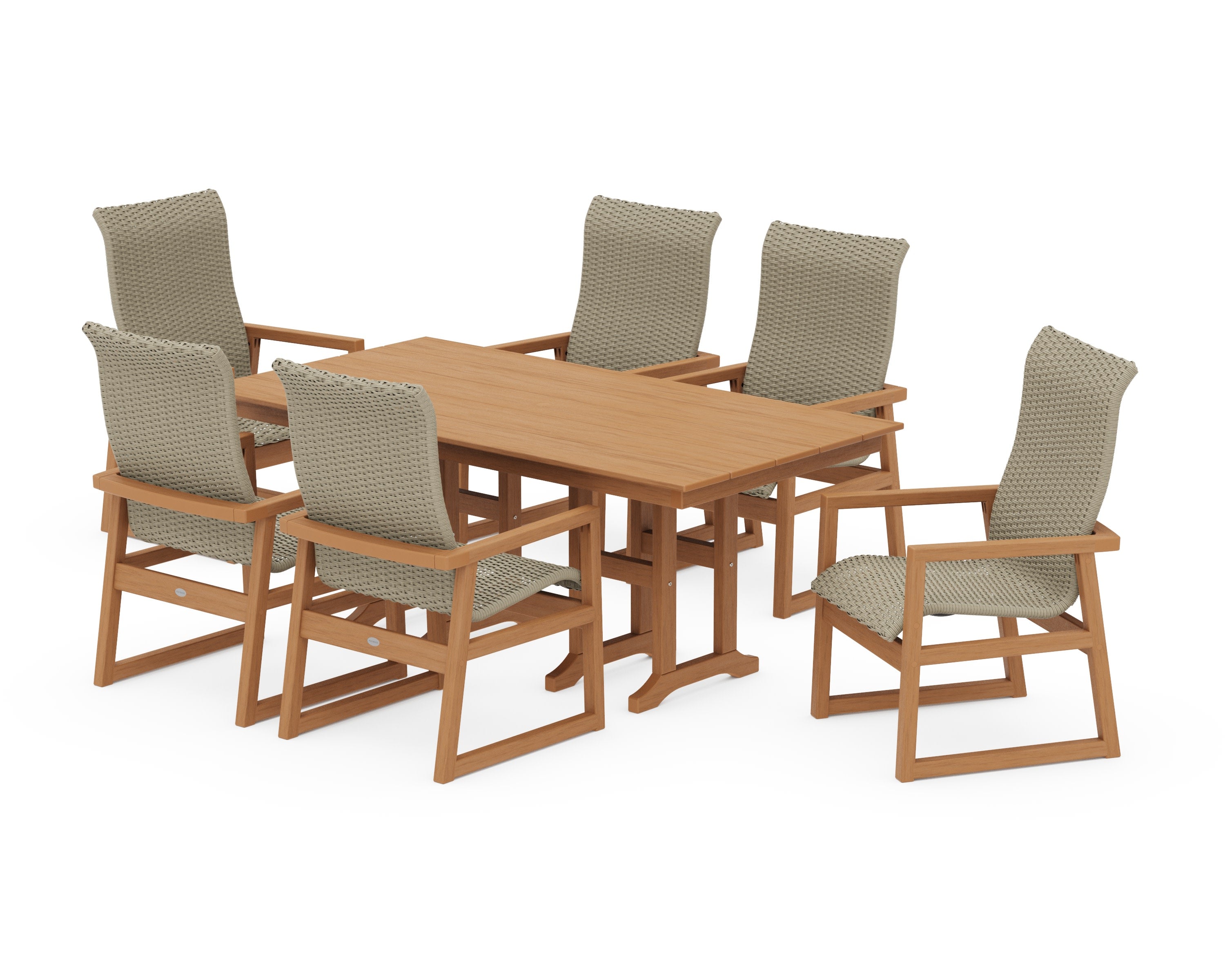 EDGE Woven Highback Arm Chair 7-Piece Farmhouse Dining Set in Natural / Dune Grass