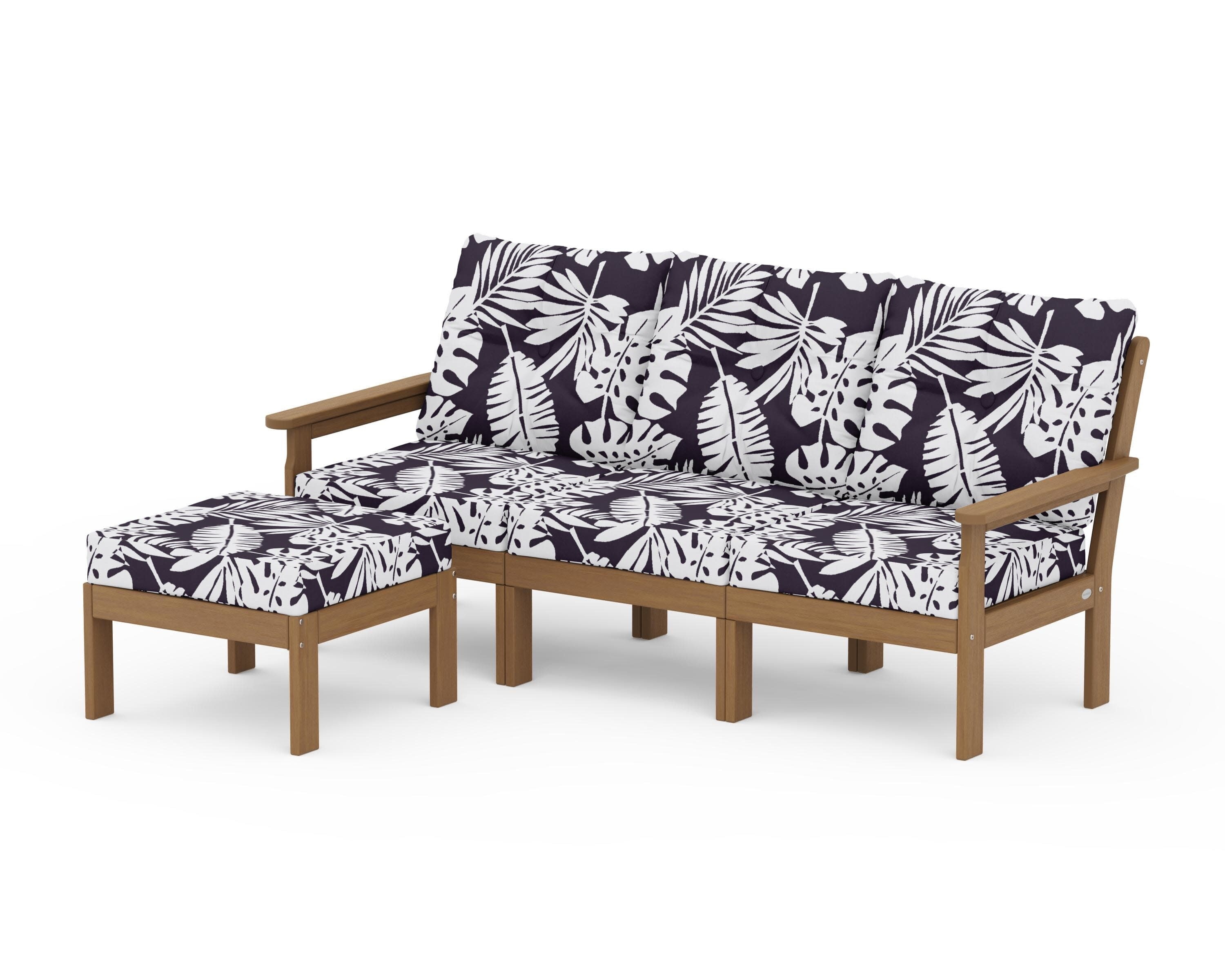 Vineyard 4-Piece Sectional with Ottoman in Natural / Leaf Navy