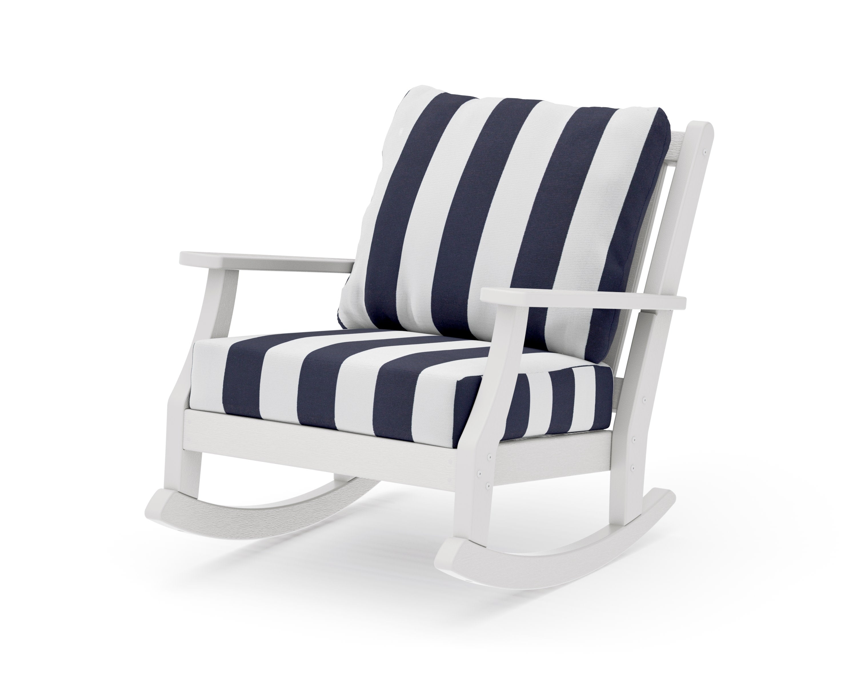 Wovendale Deep Seating Rocking Chair in Vintage White / Cabana Stripe Navy