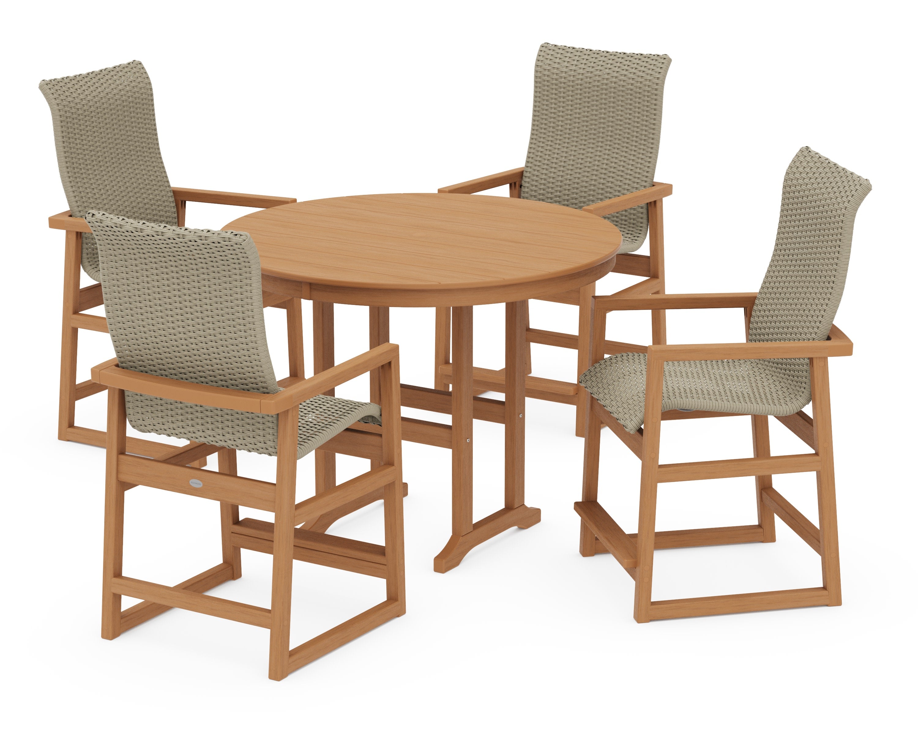 EDGE Woven Highback 5-Piece Round Farmhouse Counter Set in Natural / Dune Grass