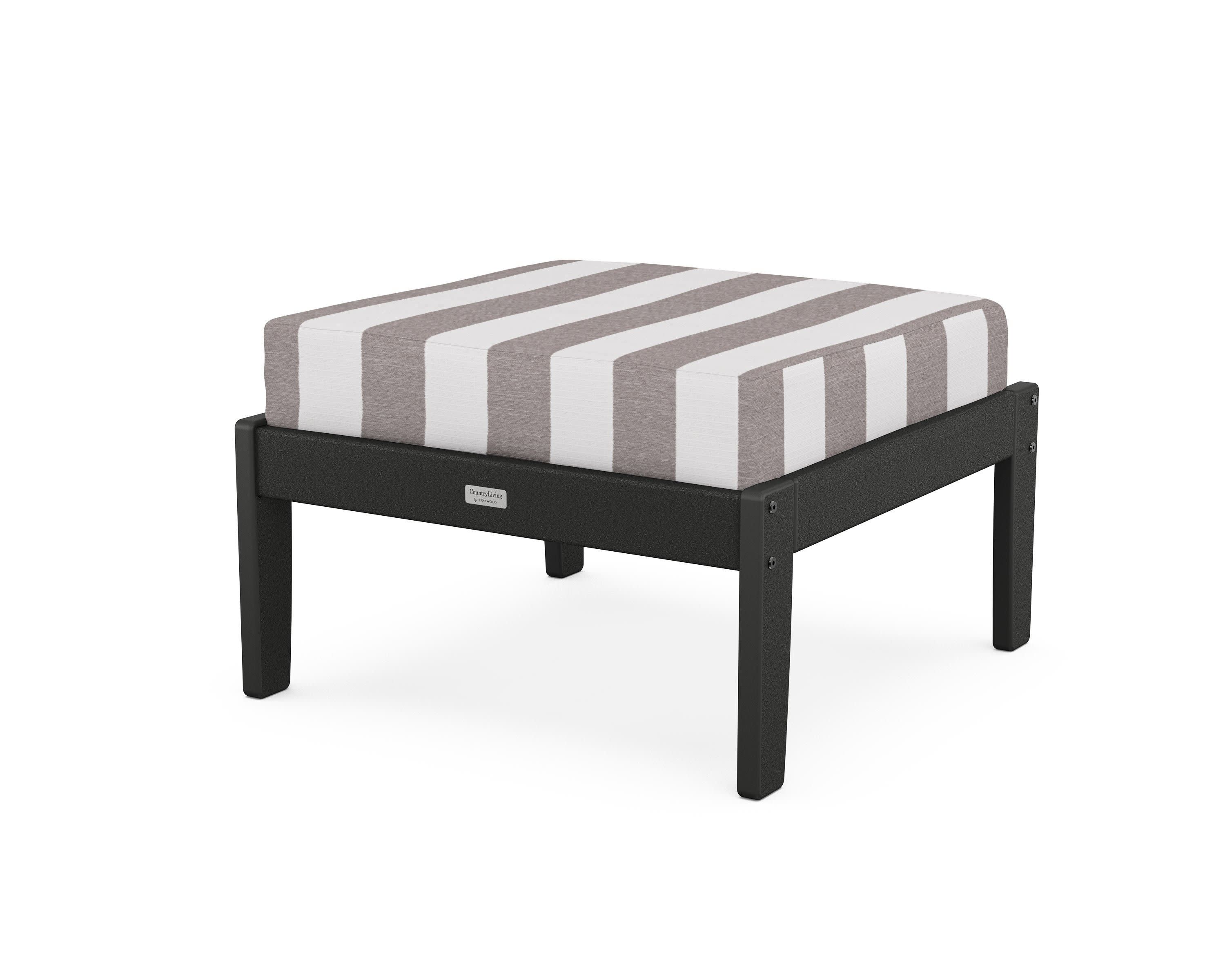 Cottage Deep Seating Ottoman in Black / Cabana Stripe Grey Mist