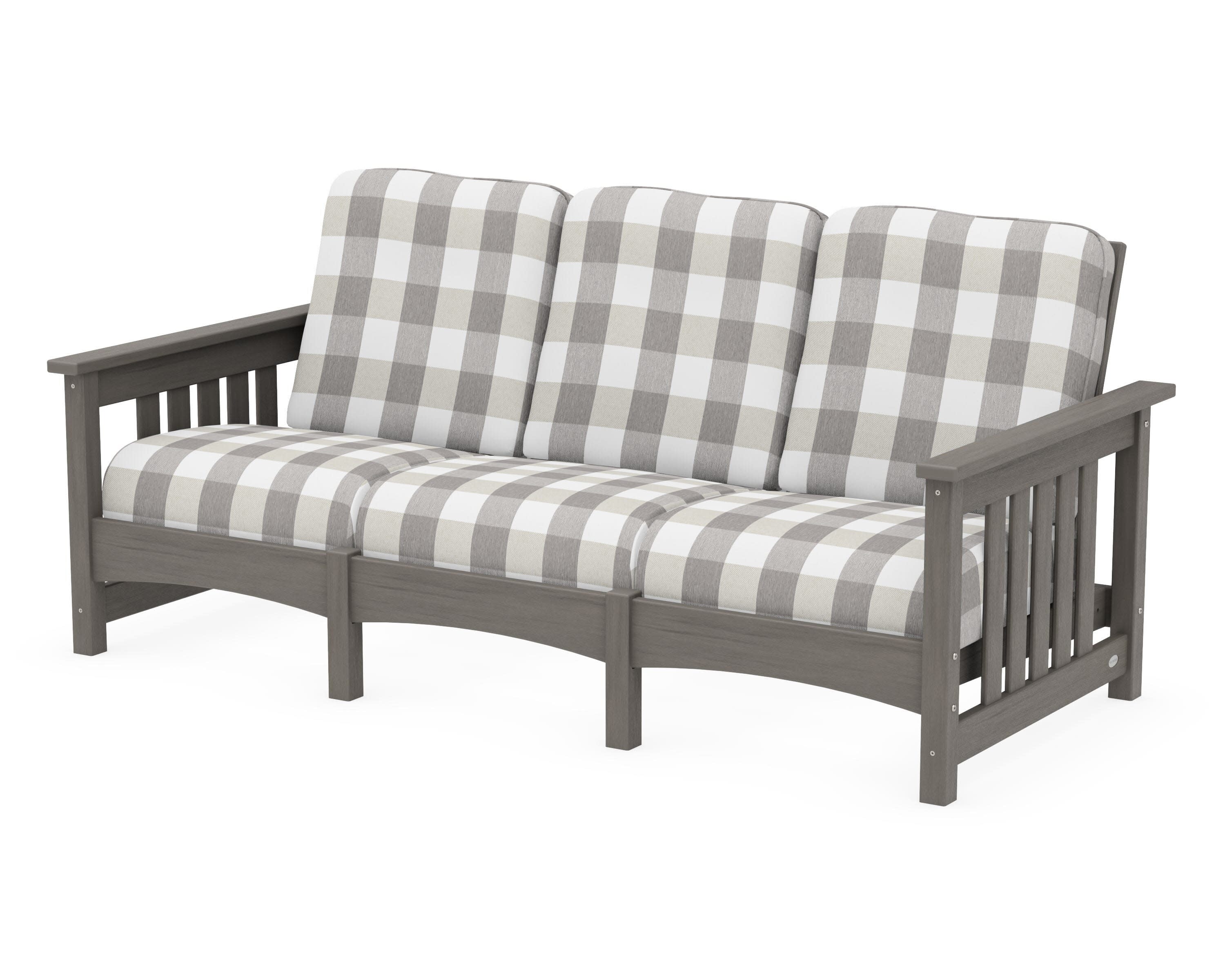 Club Mission Sofa in Driftwood / Buffalo Plaid Grey Mist