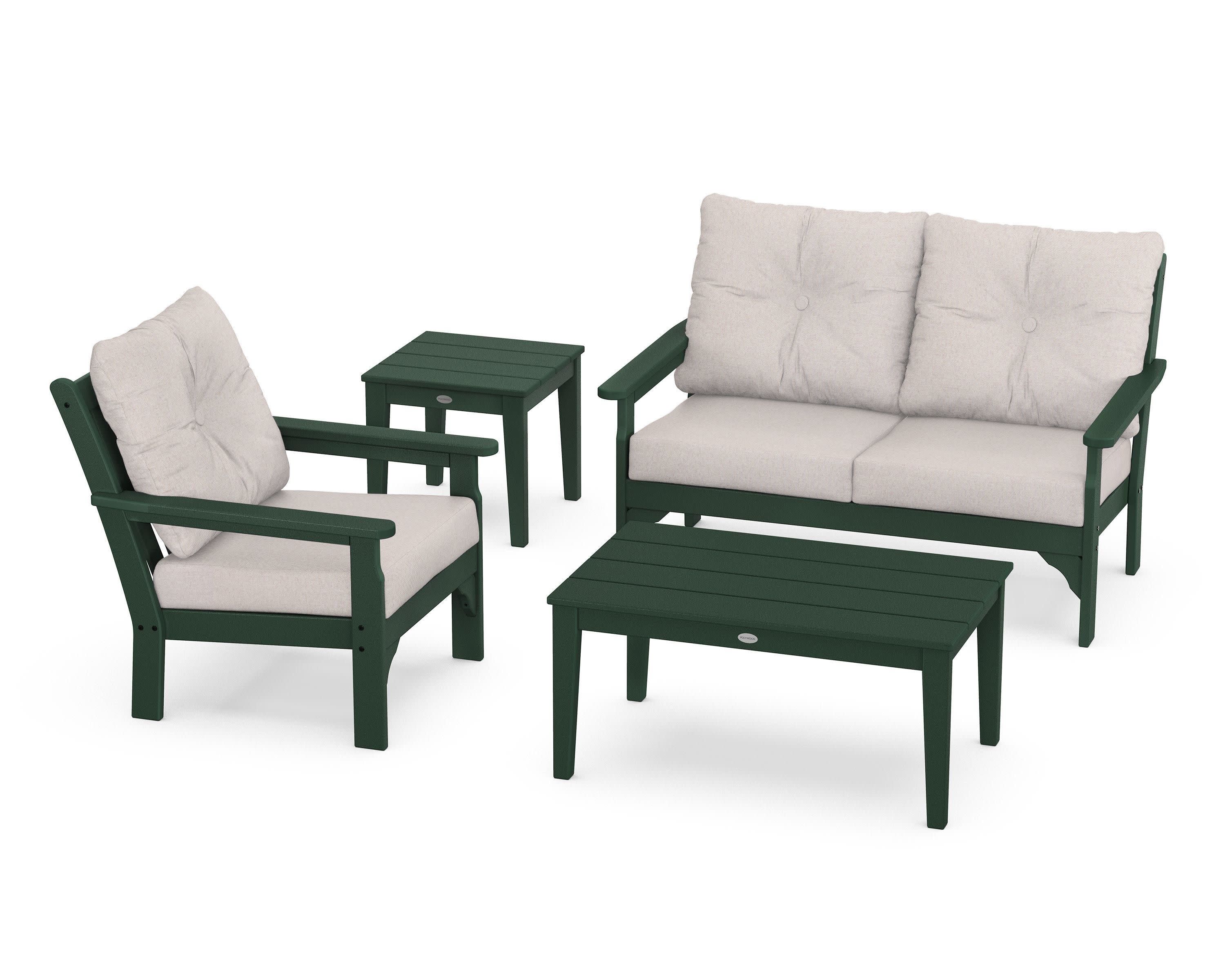 Vineyard 4-Piece Deep Seating Set in Green / Dune Burlap