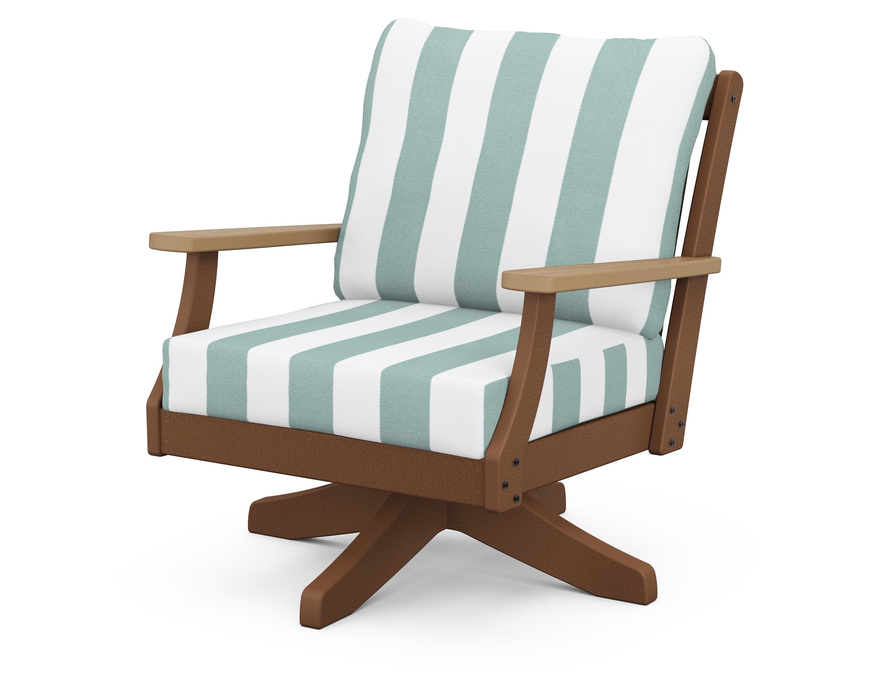 Braxton Deep Seating Swivel Chair in Teak / Natural / Cabana Stripe Glacier Spa