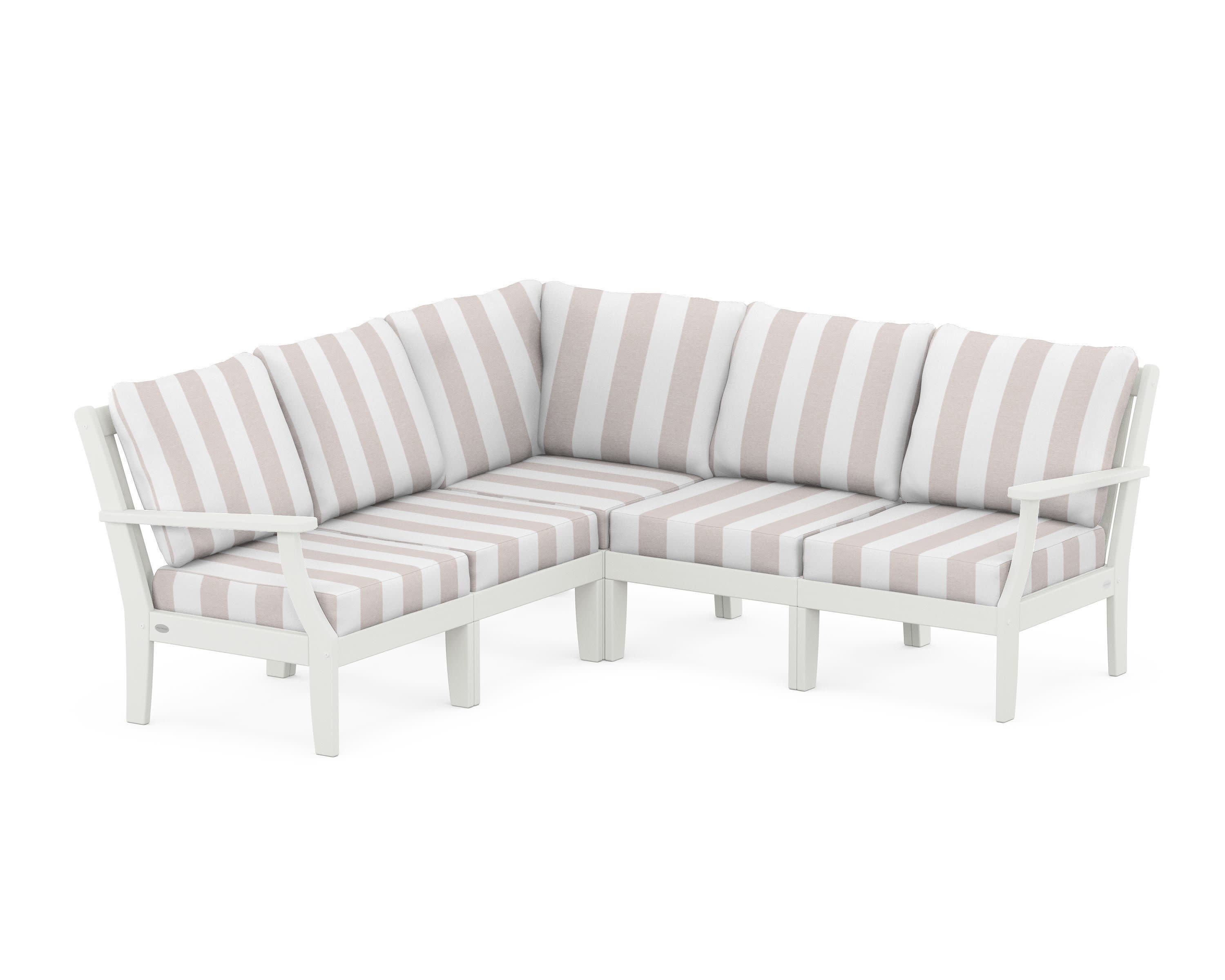 Braxton Modular 5-Piece Deep Seating Set in Vintage White / Cabana Stripe Dune Burlap