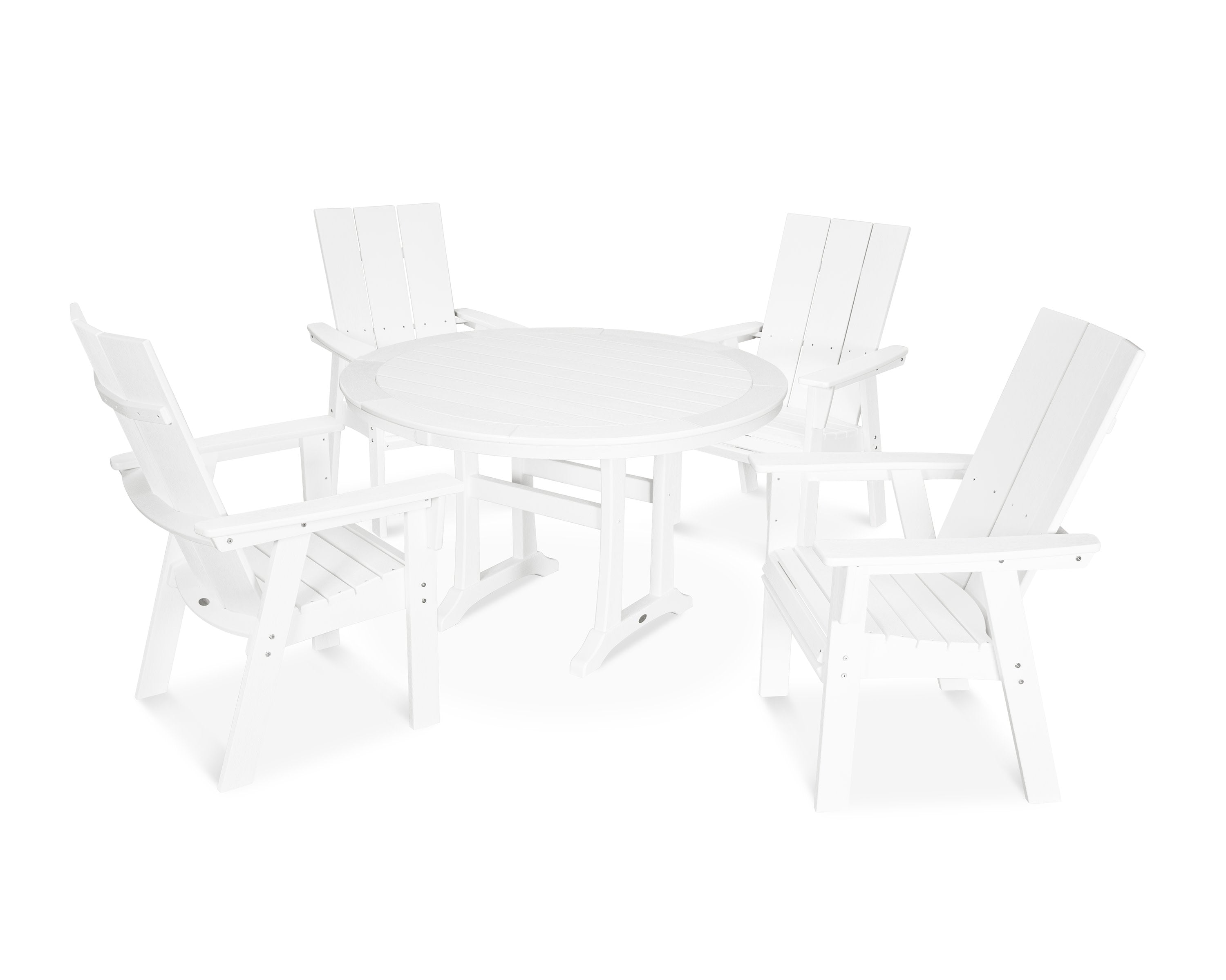 Modern Curveback Adirondack 5-Piece Nautical Trestle Dining Set in Vintage White