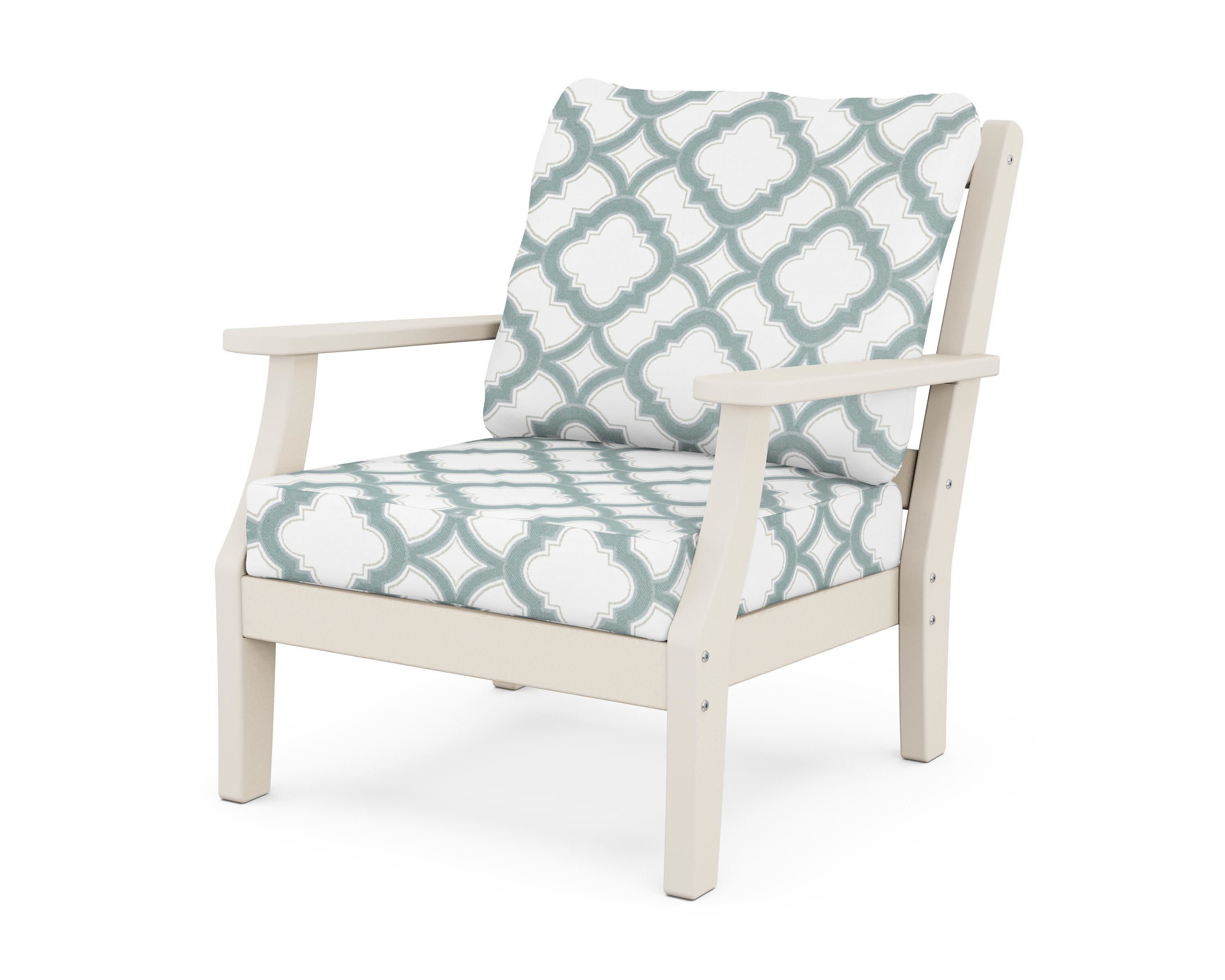 Chinoiserie Deep Seating Chair in Sand / Trellis Glacier Spa