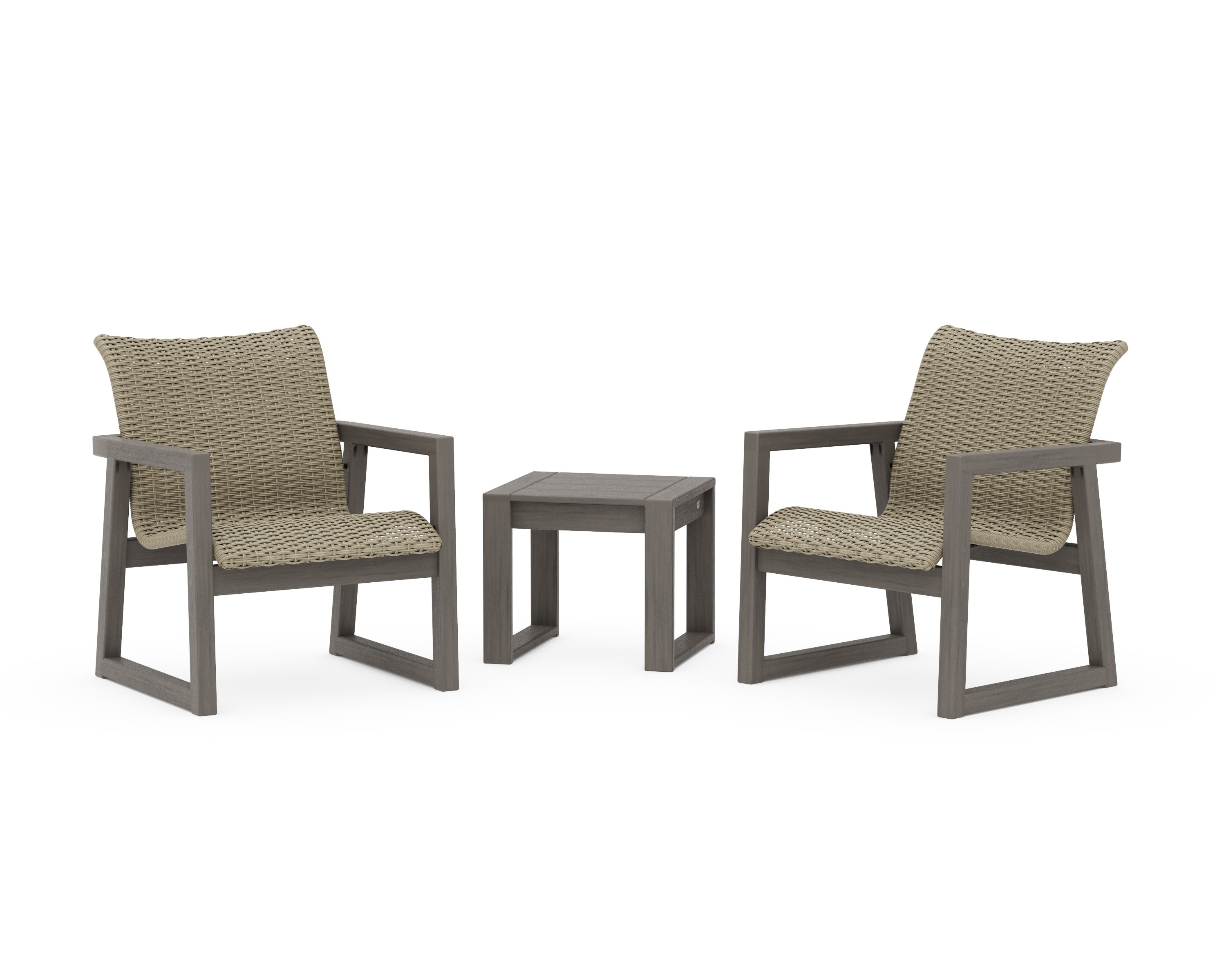 EDGE Woven 3-Piece Lounge Chair Seating Set in Driftwood / Dune Grass