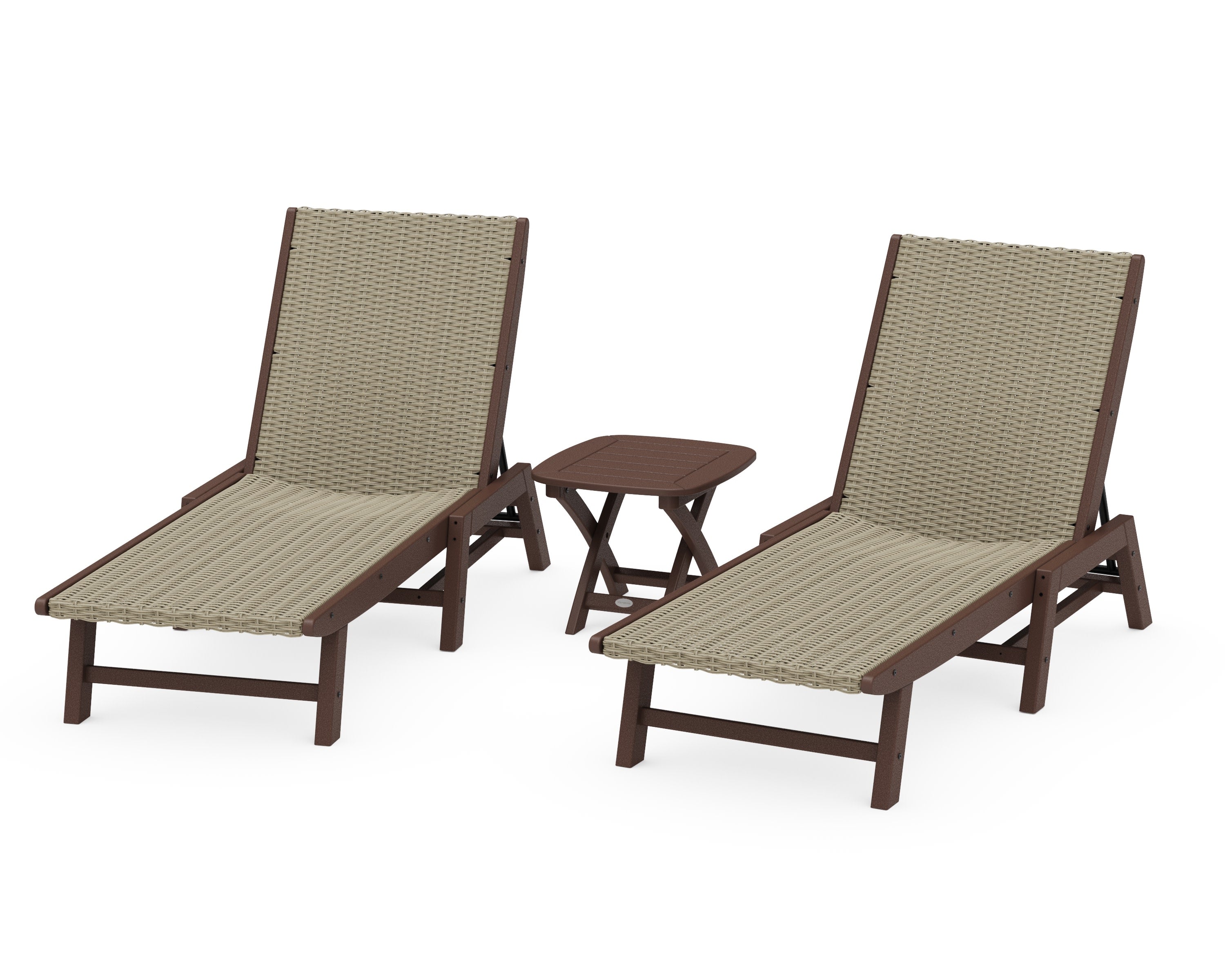 3 - Piece Coastal Woven Chaise Chaise Lounge Set in Mahogany / Dune Grass
