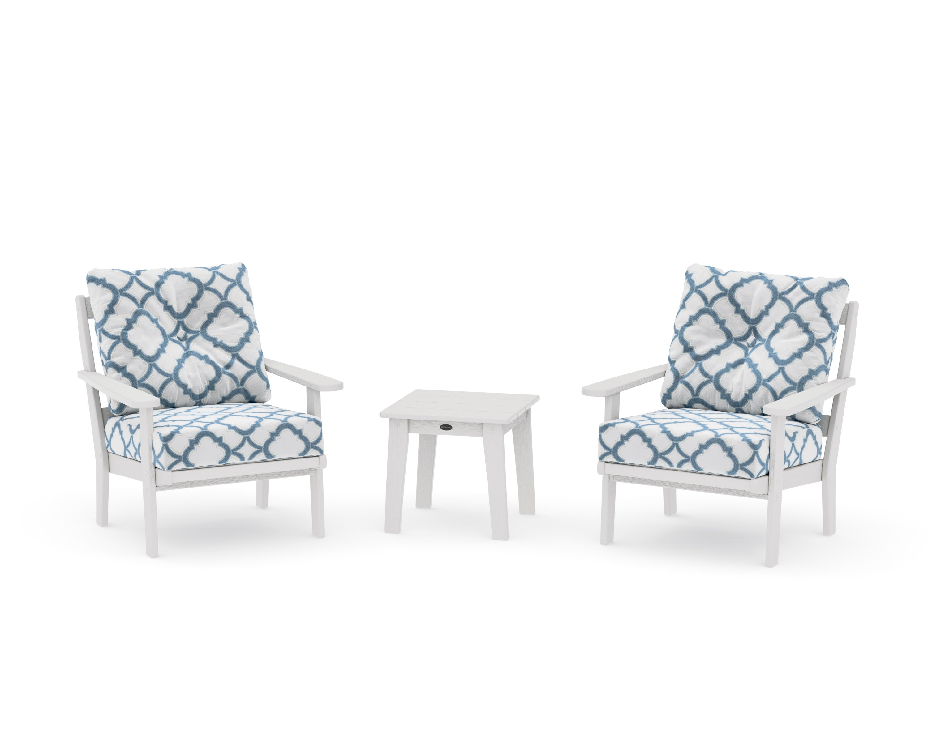 Mission 3-Piece Deep Seating Set in Vintage White / Trellis Sky Blue
