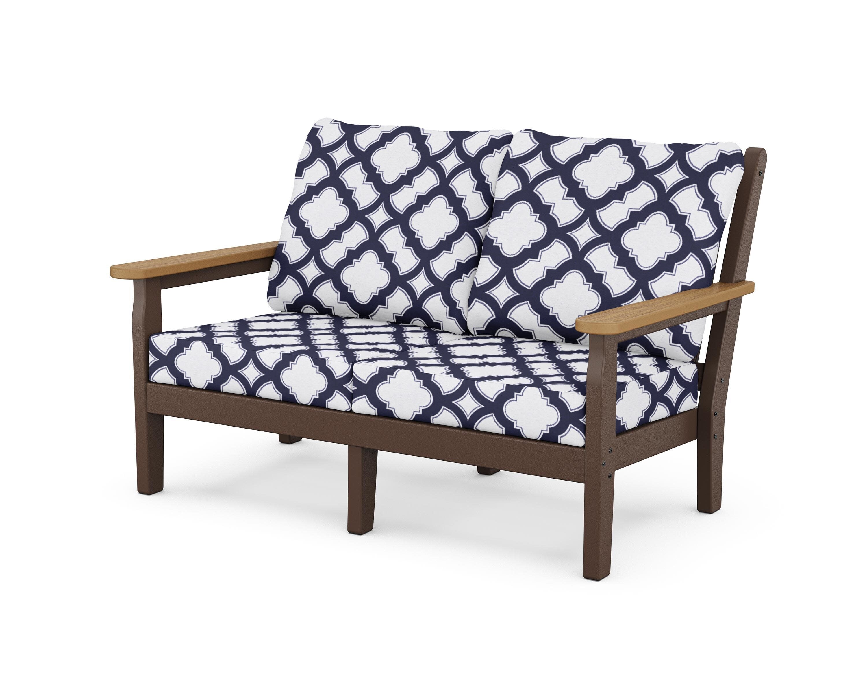 Chippendale Deep Seating Loveseat in Mahogany / Natural / Trellis Navy