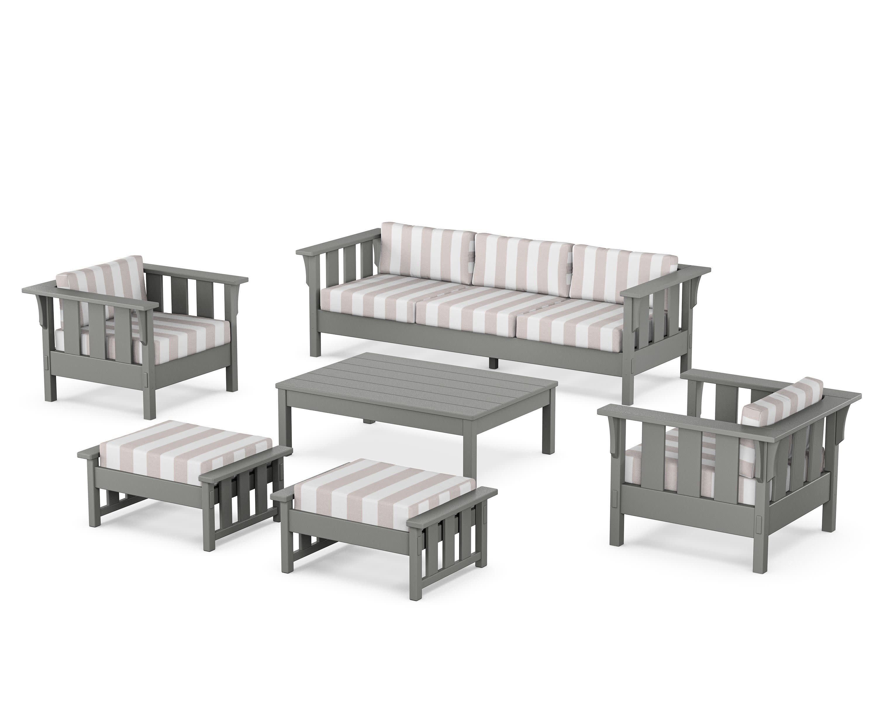 Acadia 6-Piece Lounge Sofa Set in Slate Grey / Cabana Stripe Dune Burlap