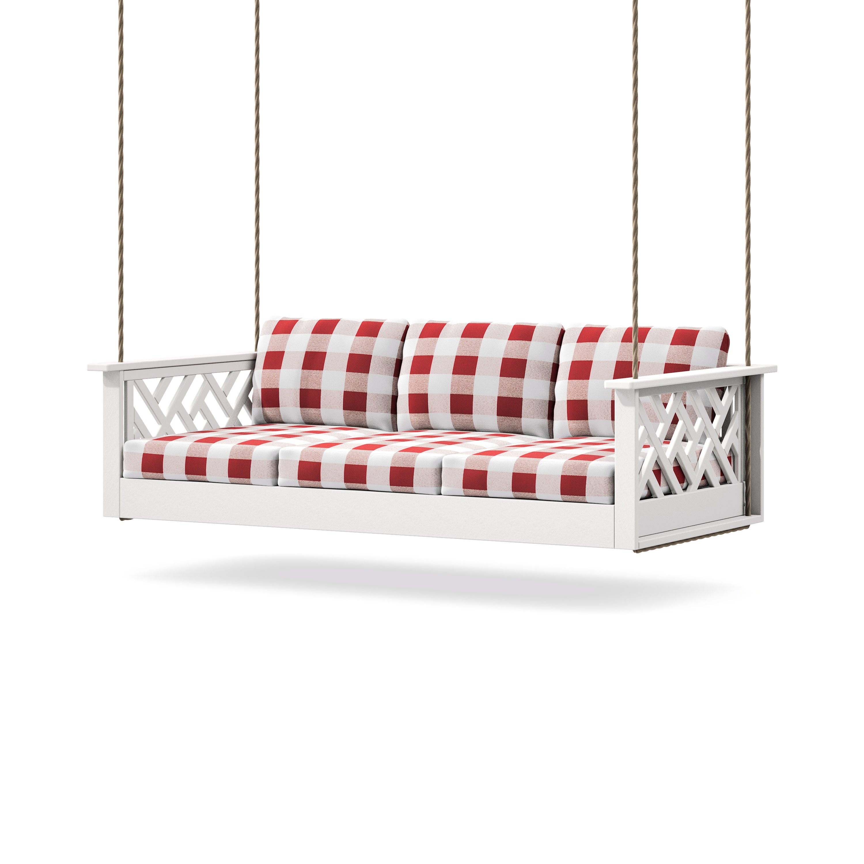 Chippendale Daybed Swing in White / Buffalo Plaid Crimson