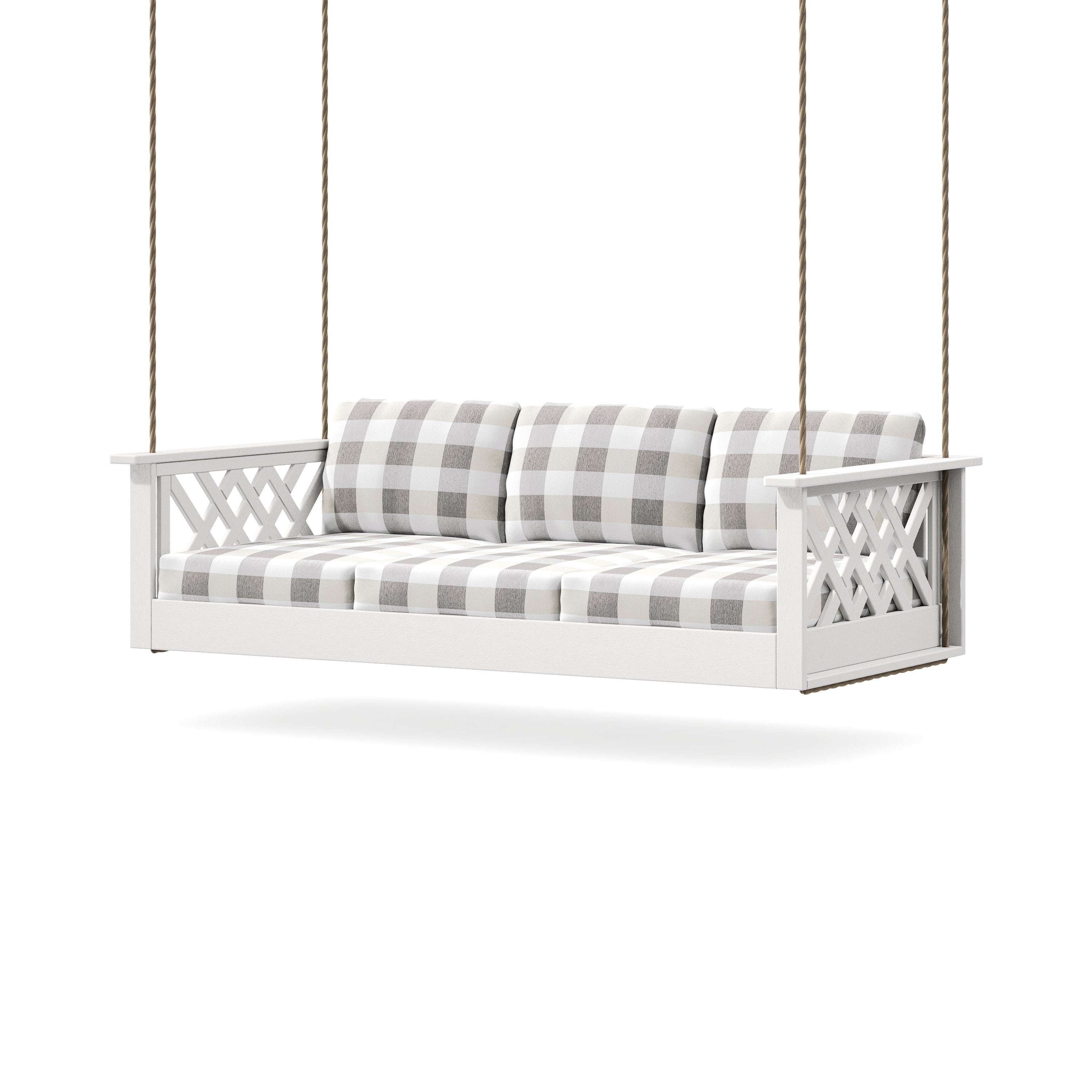 Wovendale Daybed Swing in Vintage White / Buffalo Plaid Grey Mist