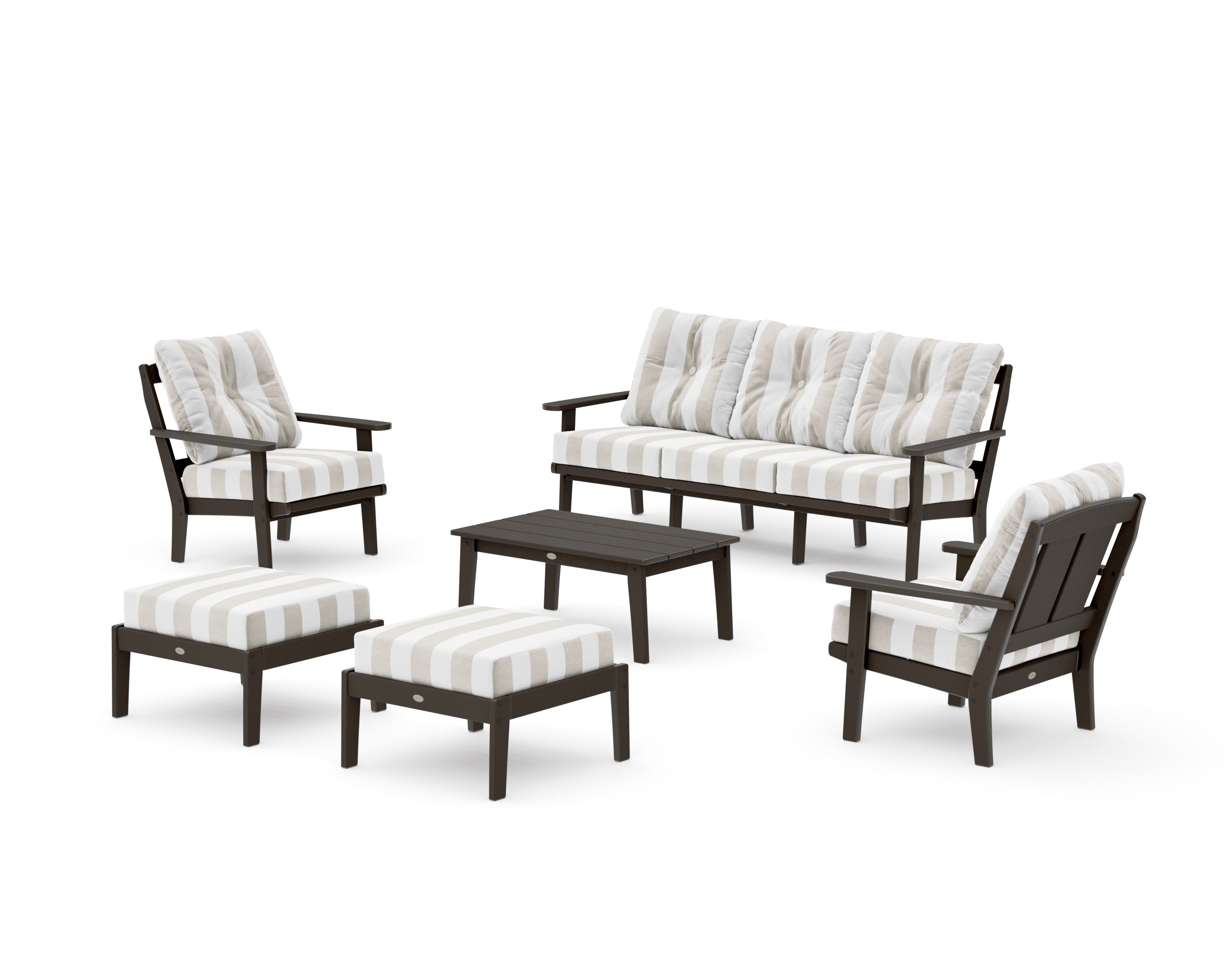 Mission 6-Piece Lounge Sofa Set in Vintage Coffee / Cabana Stripe Dune Burlap