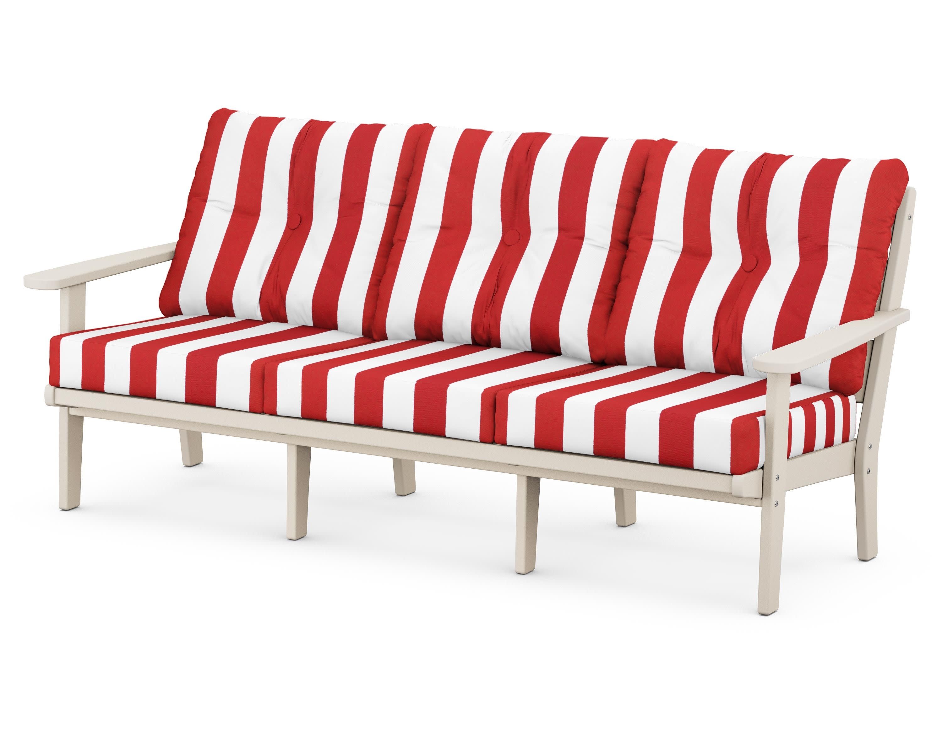 Lakeside Deep Seating Sofa in Sand / Cabana Stripe Crimson