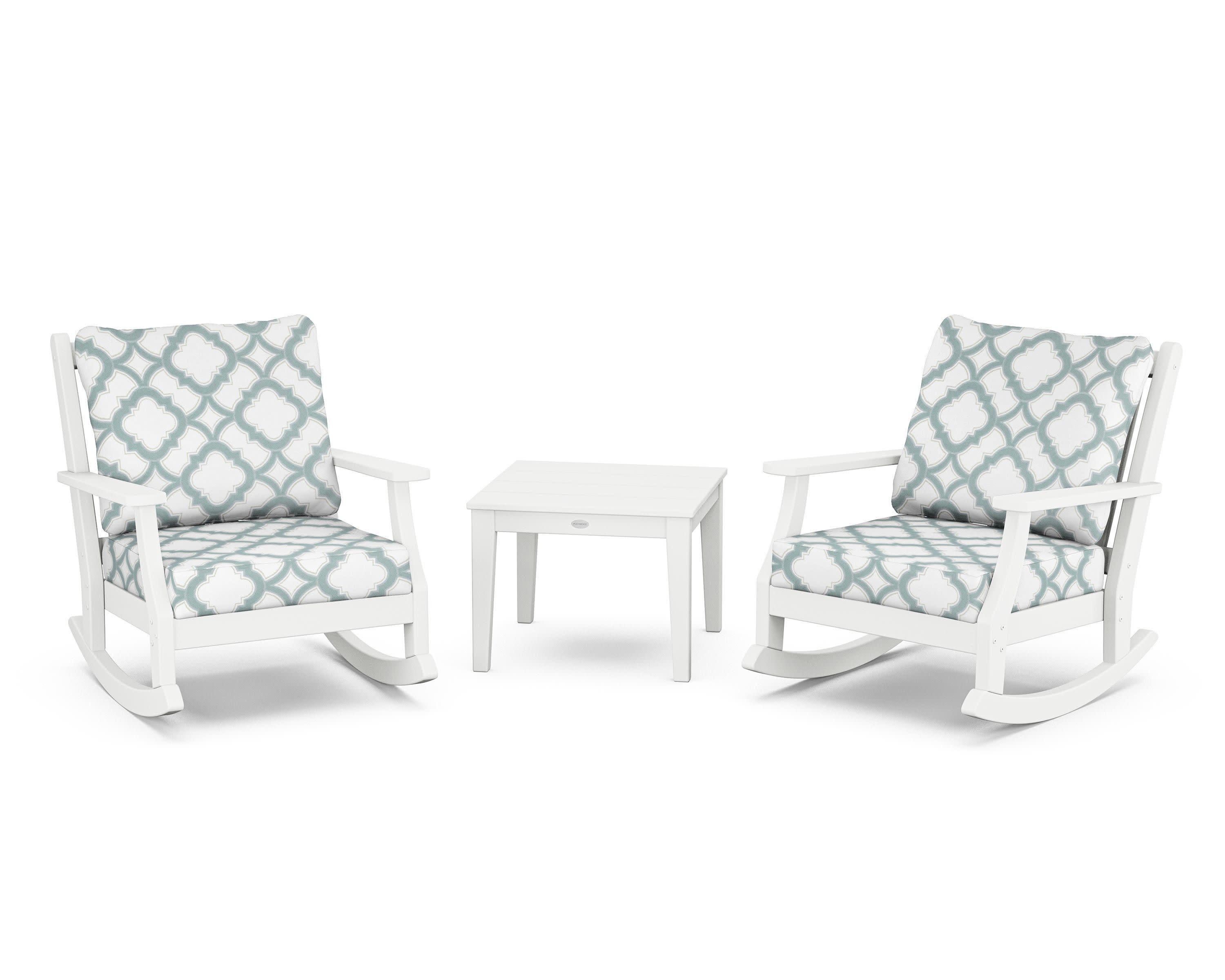 Wovendale 3-Piece Deep Seating Rocker Set in White / Trellis Glacier Spa