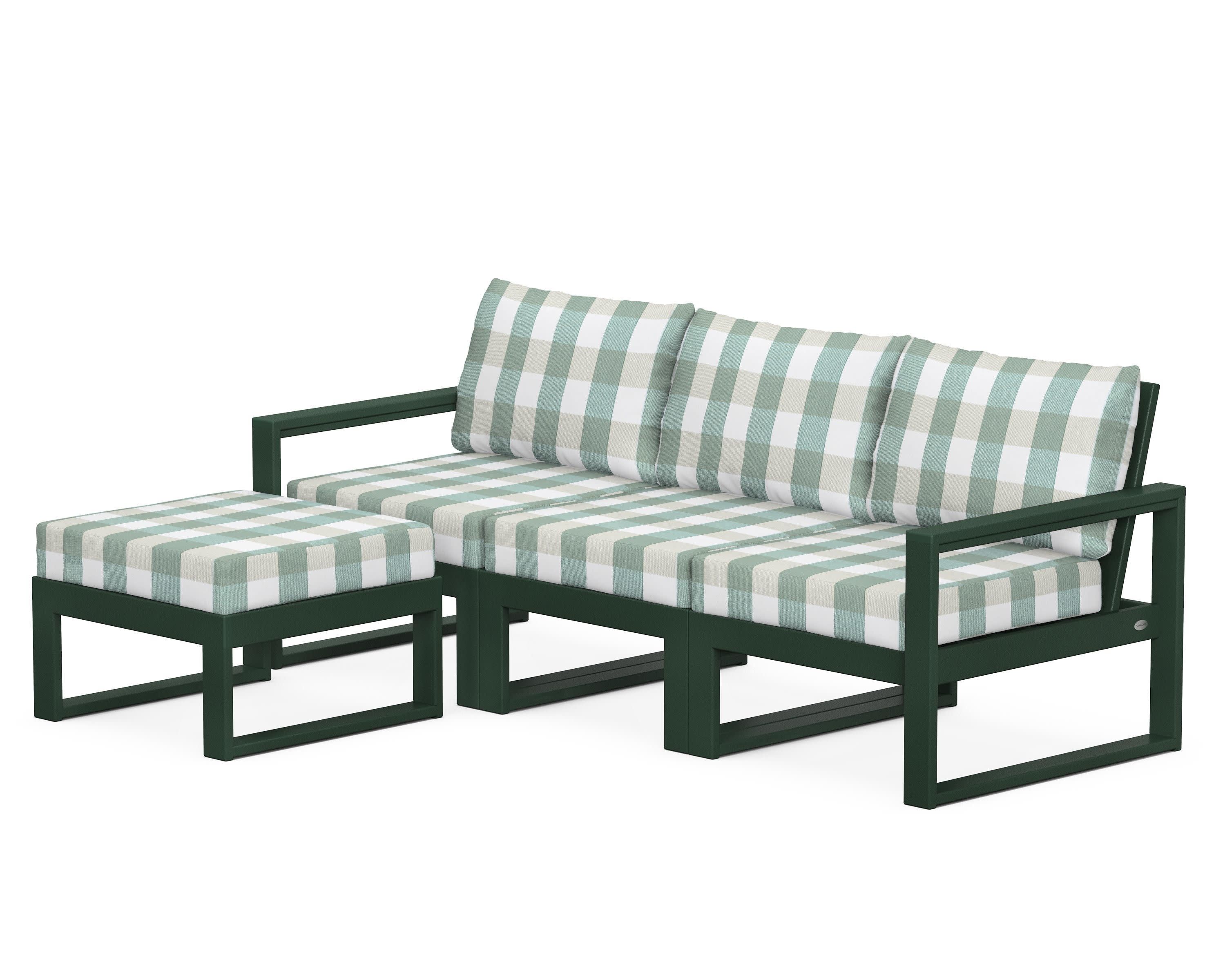 EDGE 4-Piece Modular Deep Seating Set with Ottoman in Green / Buffalo Plaid Glacier Spa