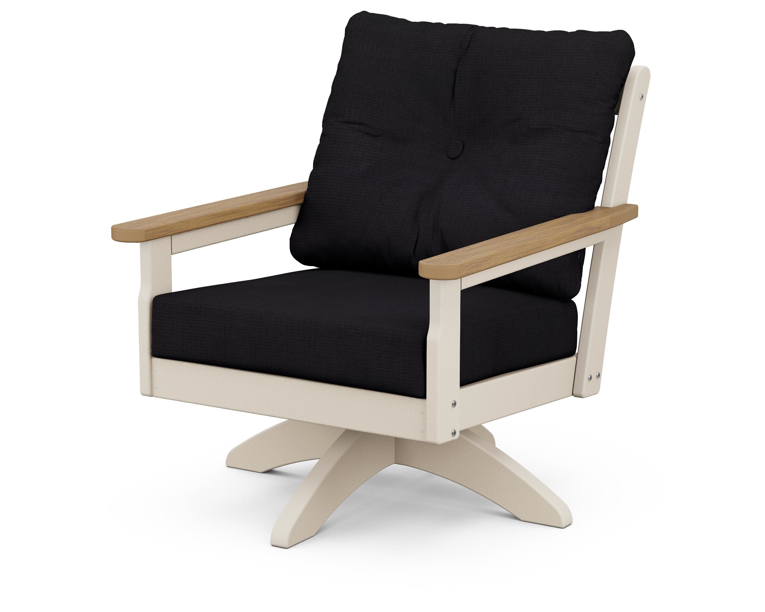 Vineyard Deep Seating Swivel Chair in Sand / Natural / Midnight Linen