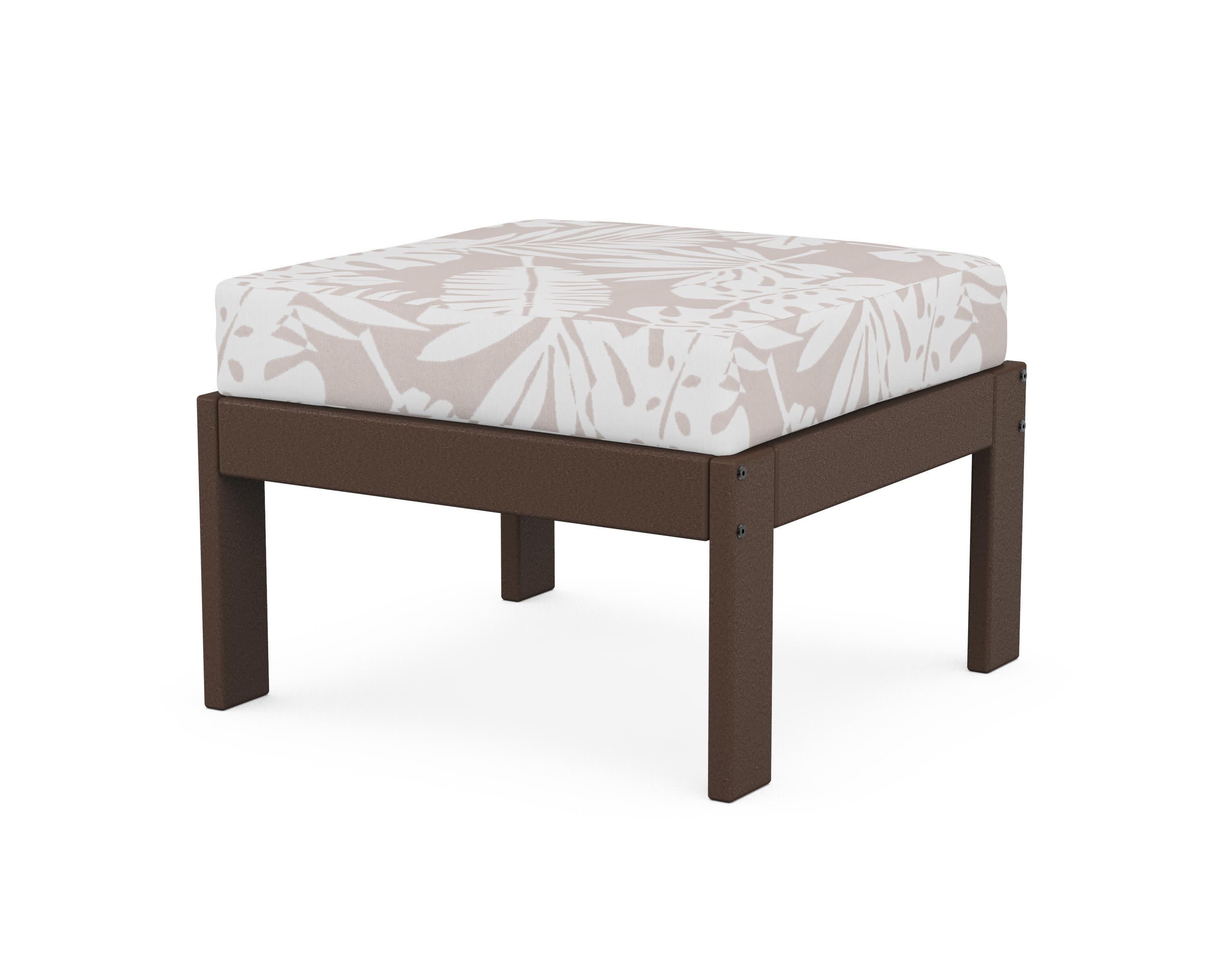 Vineyard Modular Ottoman in Mahogany / Leaf Dune Burlap