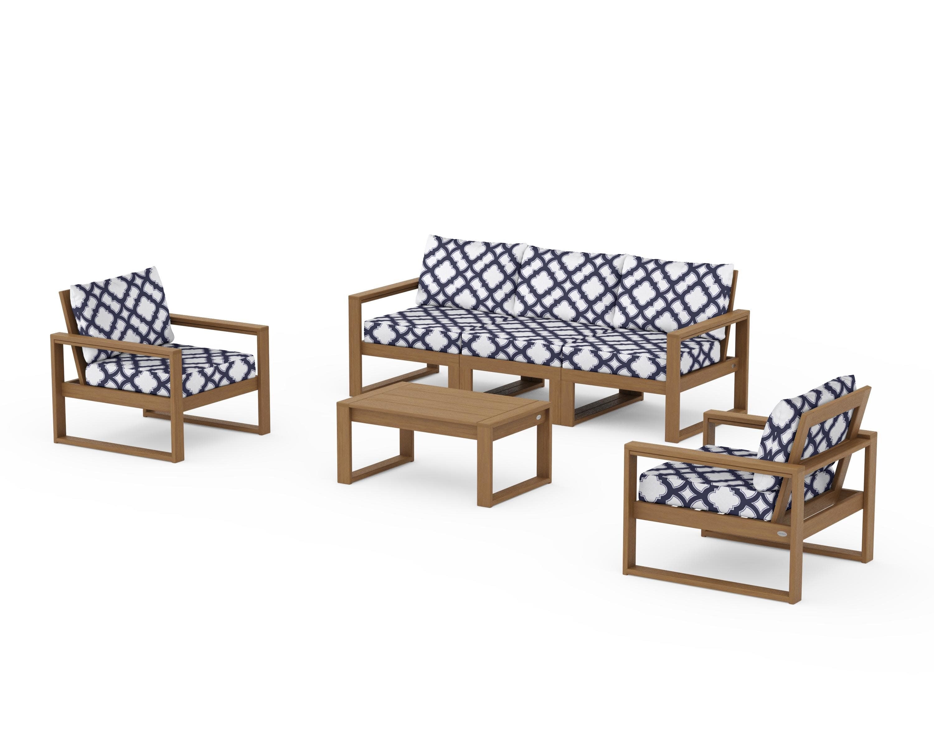 EDGE Sectional 4-Piece Deep Seating Set with Sofa in Natural / Trellis Navy