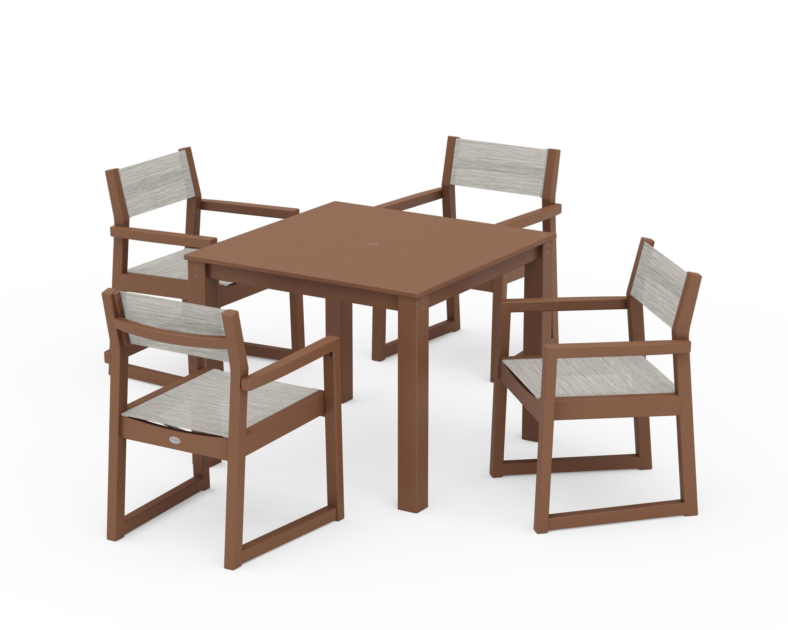 EDGE Sling Arm Chair 5-Piece Parsons Dining Set in Teak / Birch Sling