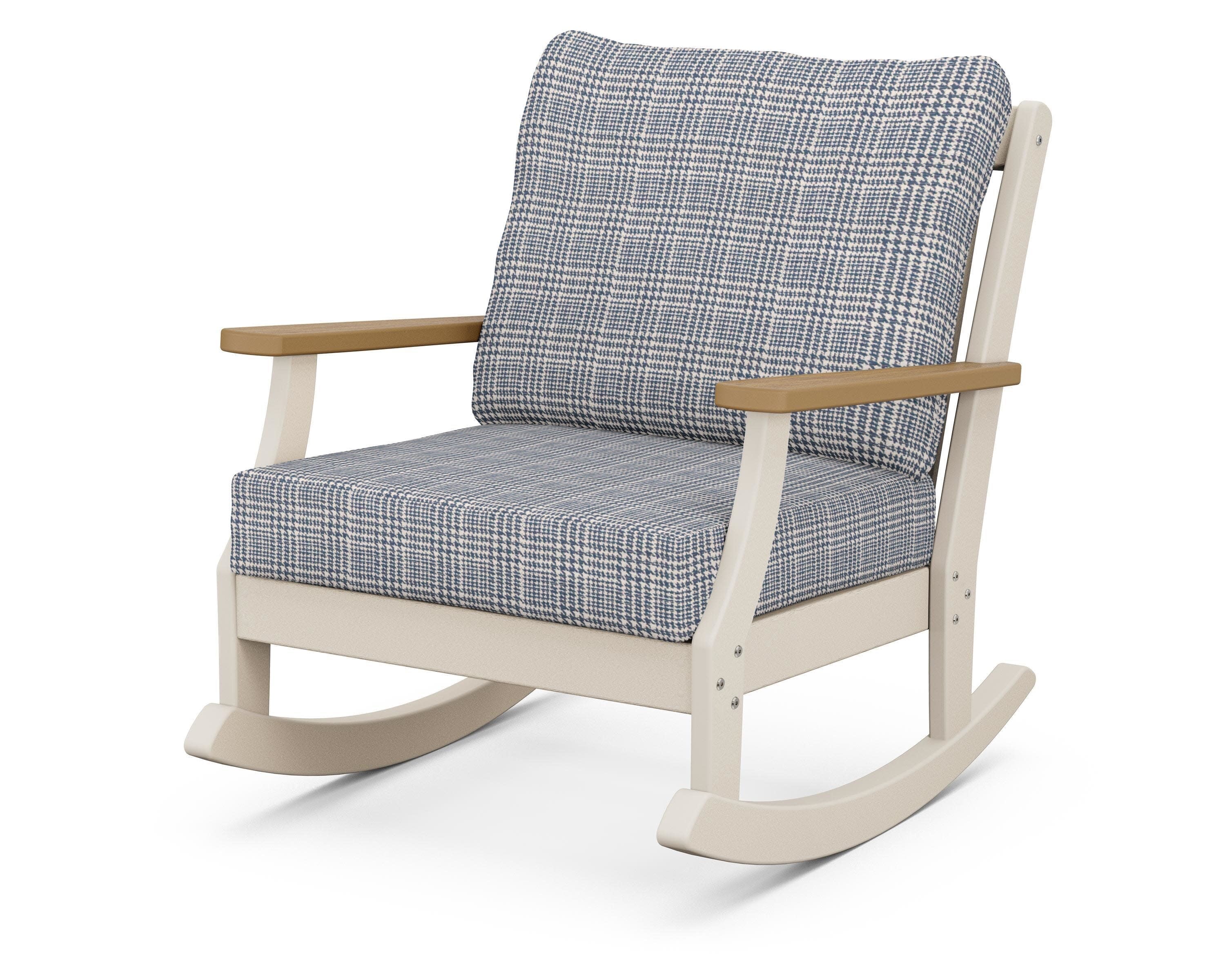 Braxton Deep Seating Rocking Chair in Sand / Natural / Houndstooth Sky Blue