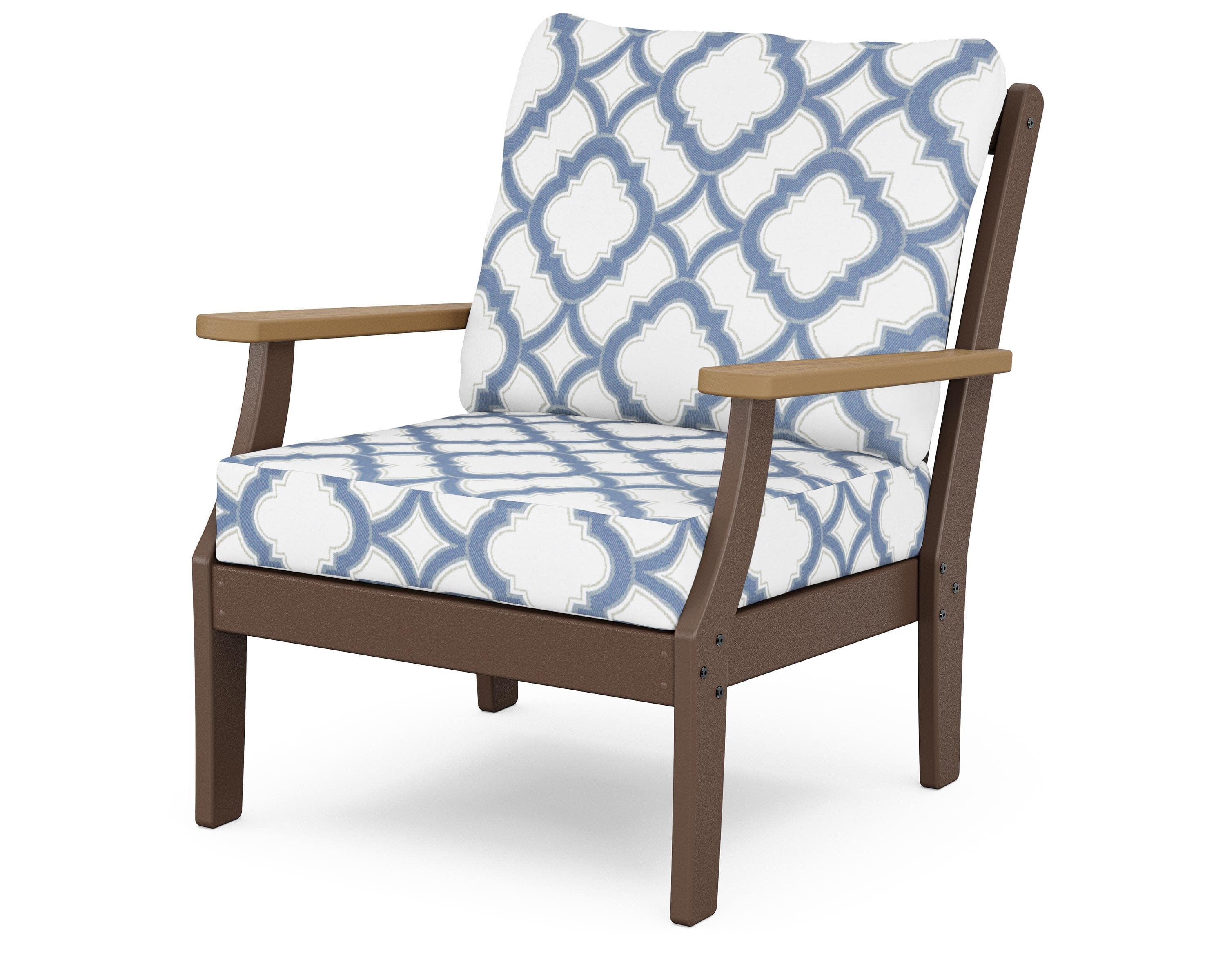 Braxton Deep Seating Chair in Mahogany / Natural / Trellis Sky Blue