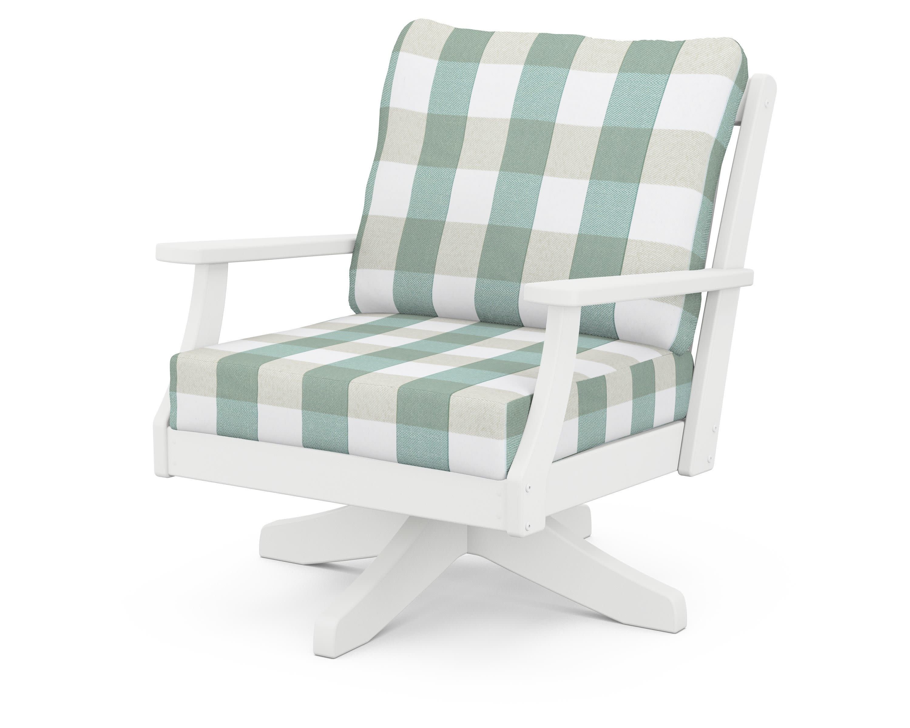 Braxton Deep Seating Swivel Chair in White / Buffalo Plaid Glacier Spa