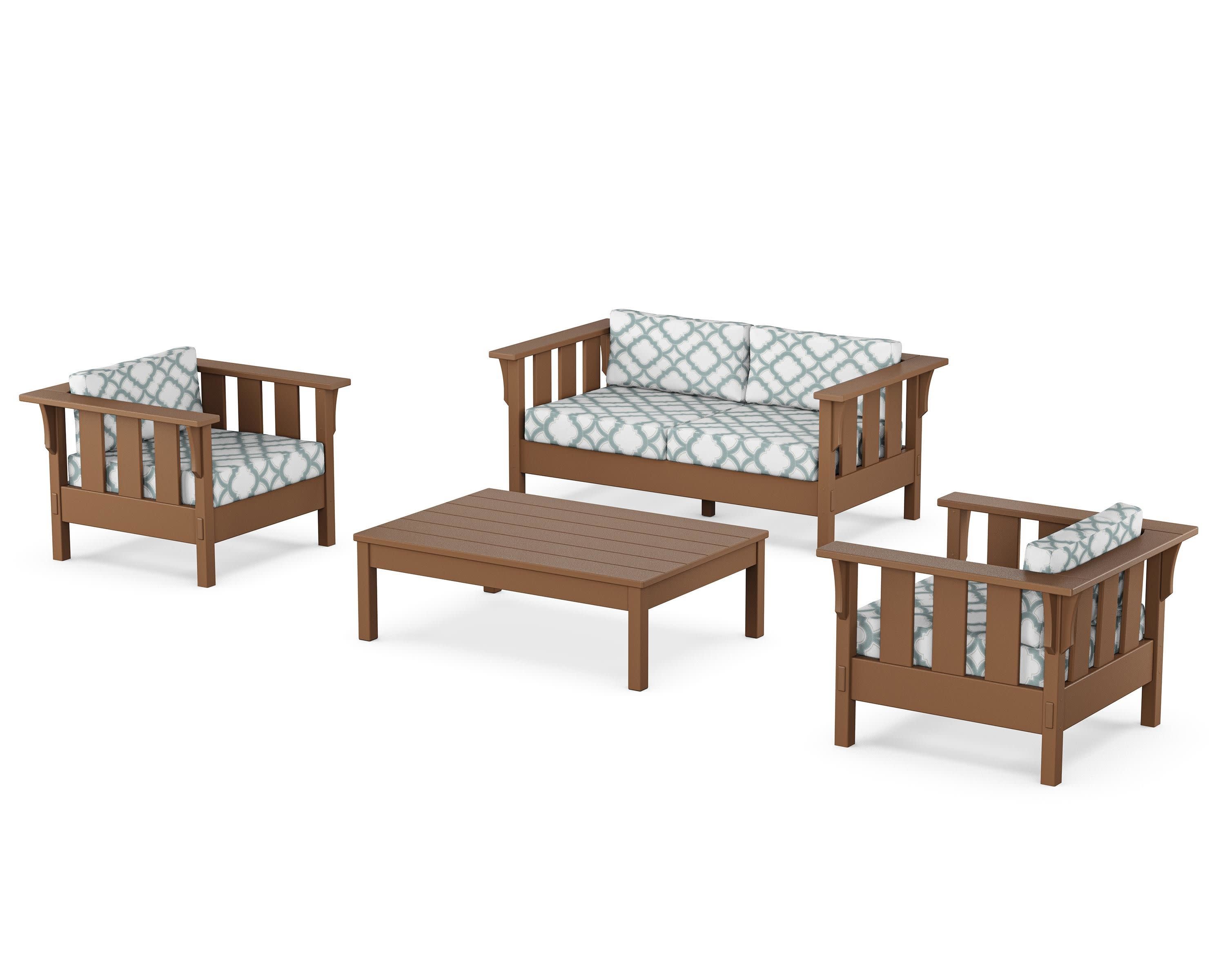 Acadia 4-Piece Deep Seating Set with Loveseat in Teak / Trellis Glacier Spa