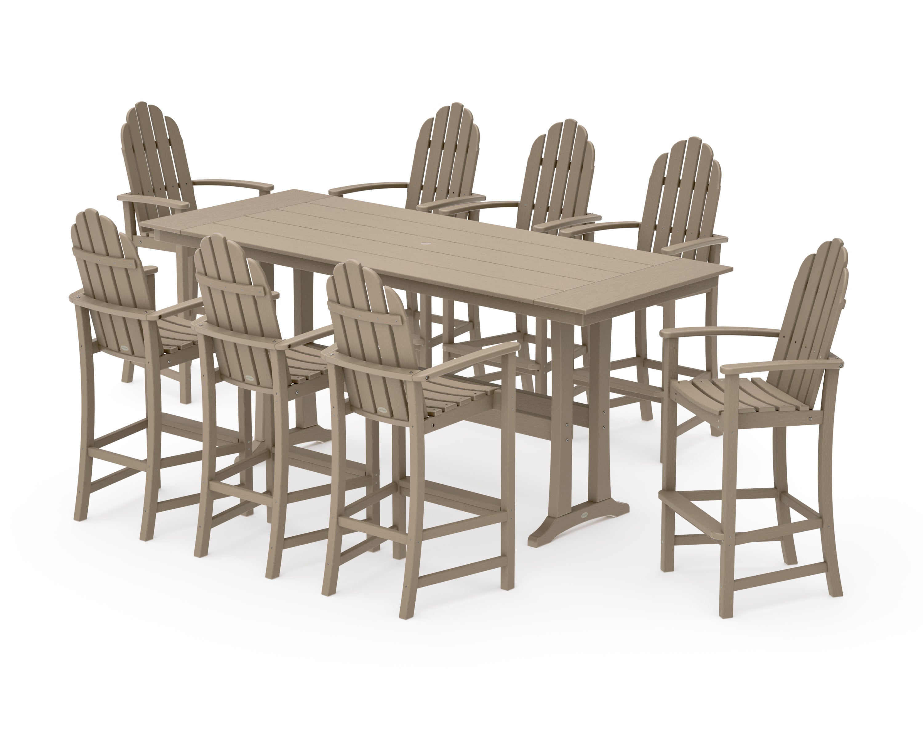 Classic Adirondack 9-Piece Farmhouse Bar Set with Trestle Legs in Vintage Sahara