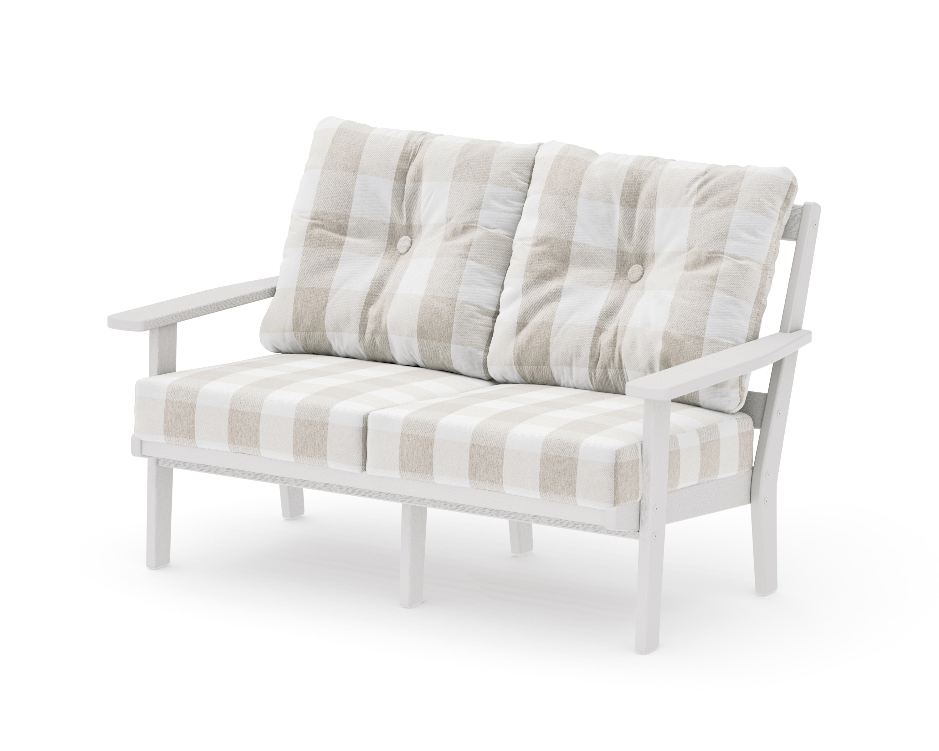 Oxford Deep SeatingLoveseat in Vintage White / Buffalo Plaid Dune Burlap