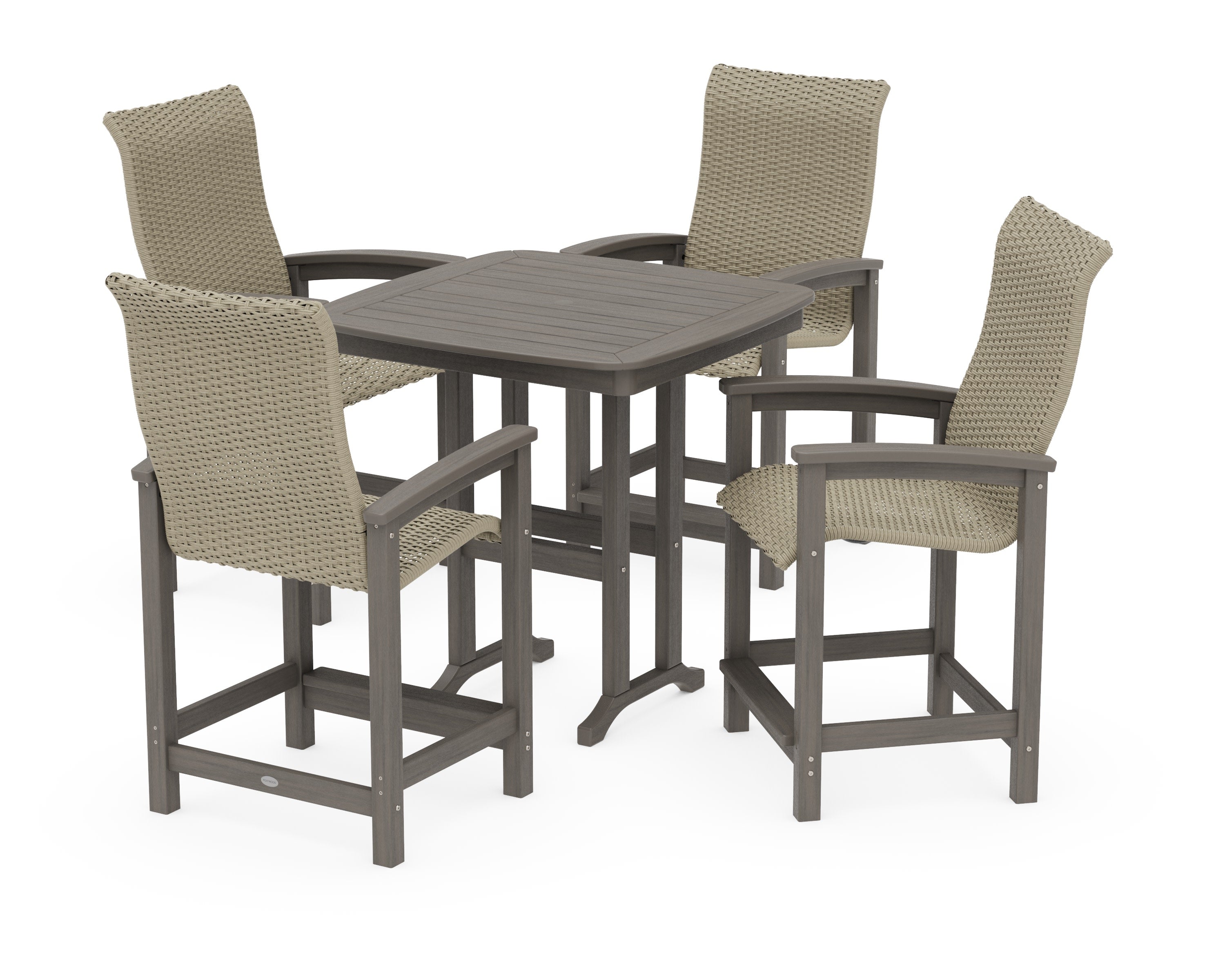 Coastal Woven High-Back 5-Piece Counter Set in Driftwood / Dune Grass