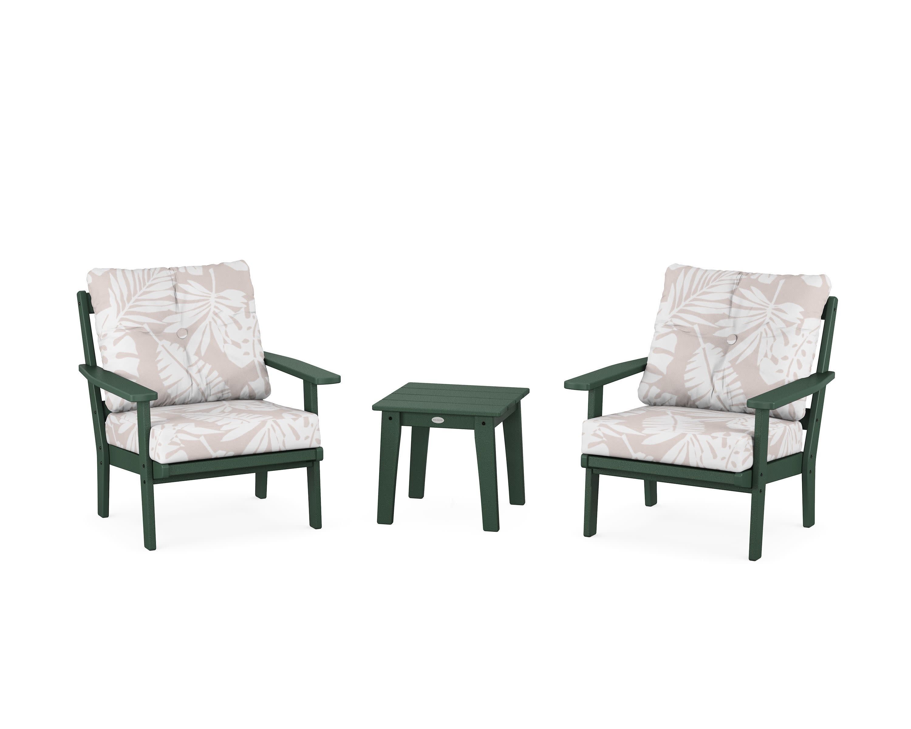 Oxford 3-Piece Deep Seating Set in Green / Leaf Dune Burlap