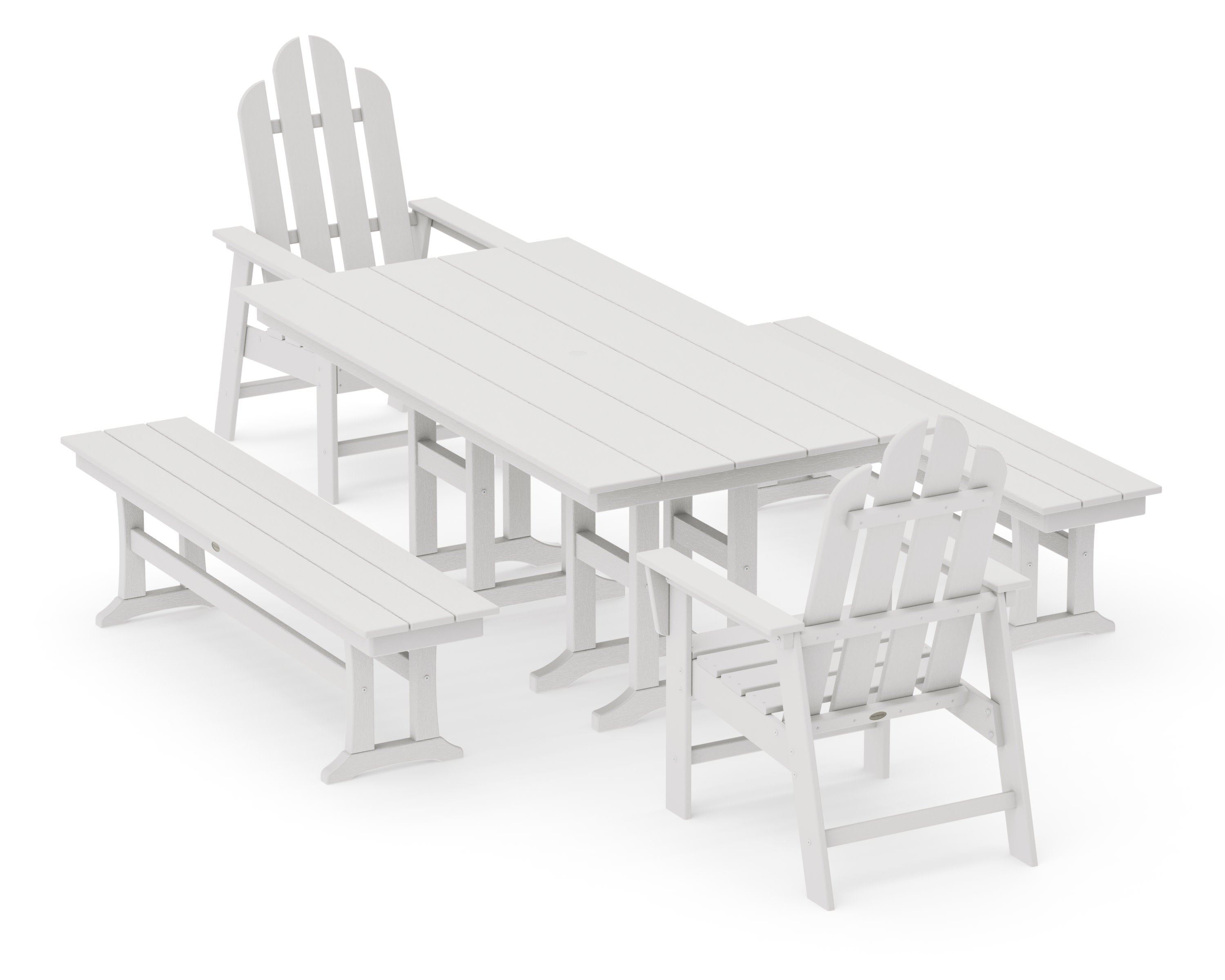 Long Island 5-Piece Farmhouse Dining Set with Benches in Vintage White
