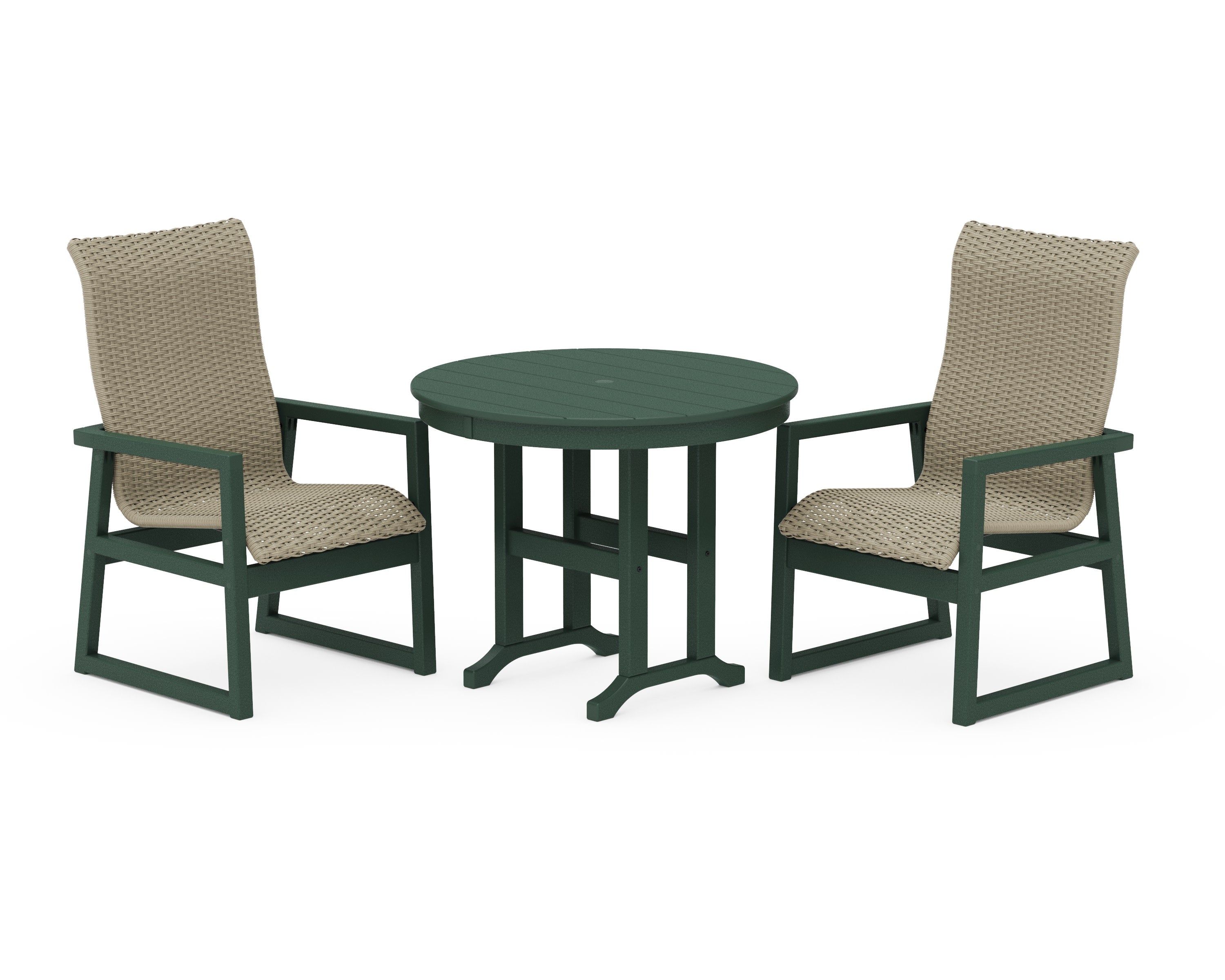 EDGE Woven Highback 3-Piece Farmhouse Dining Set in Green / Dune Grass