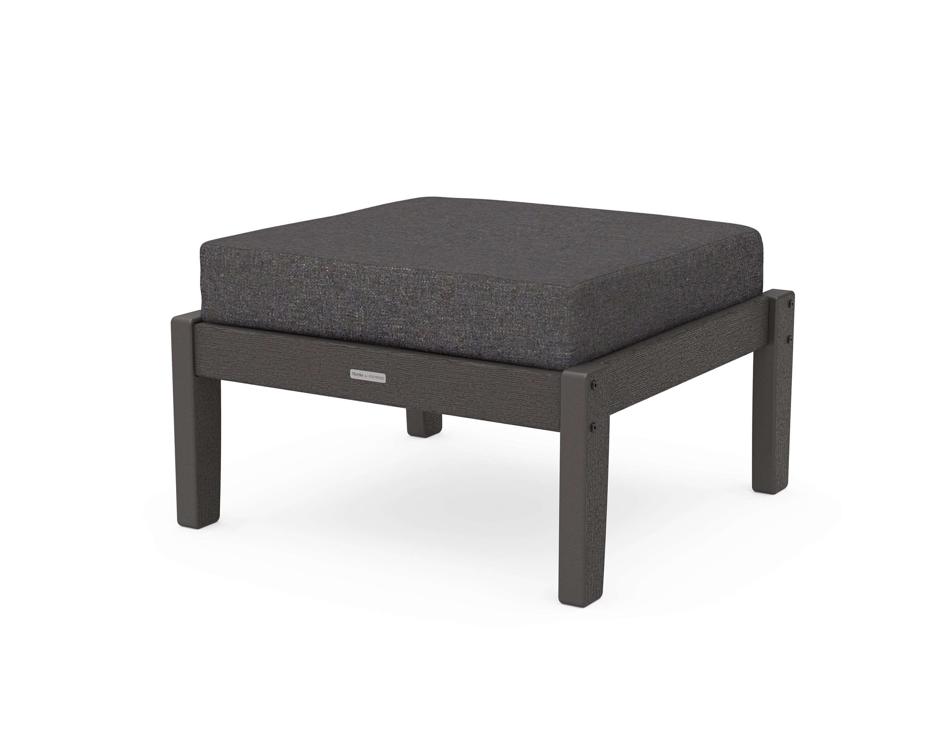Chinoiserie Deep Seating Ottoman in Vintage Coffee / Ash Charcoal