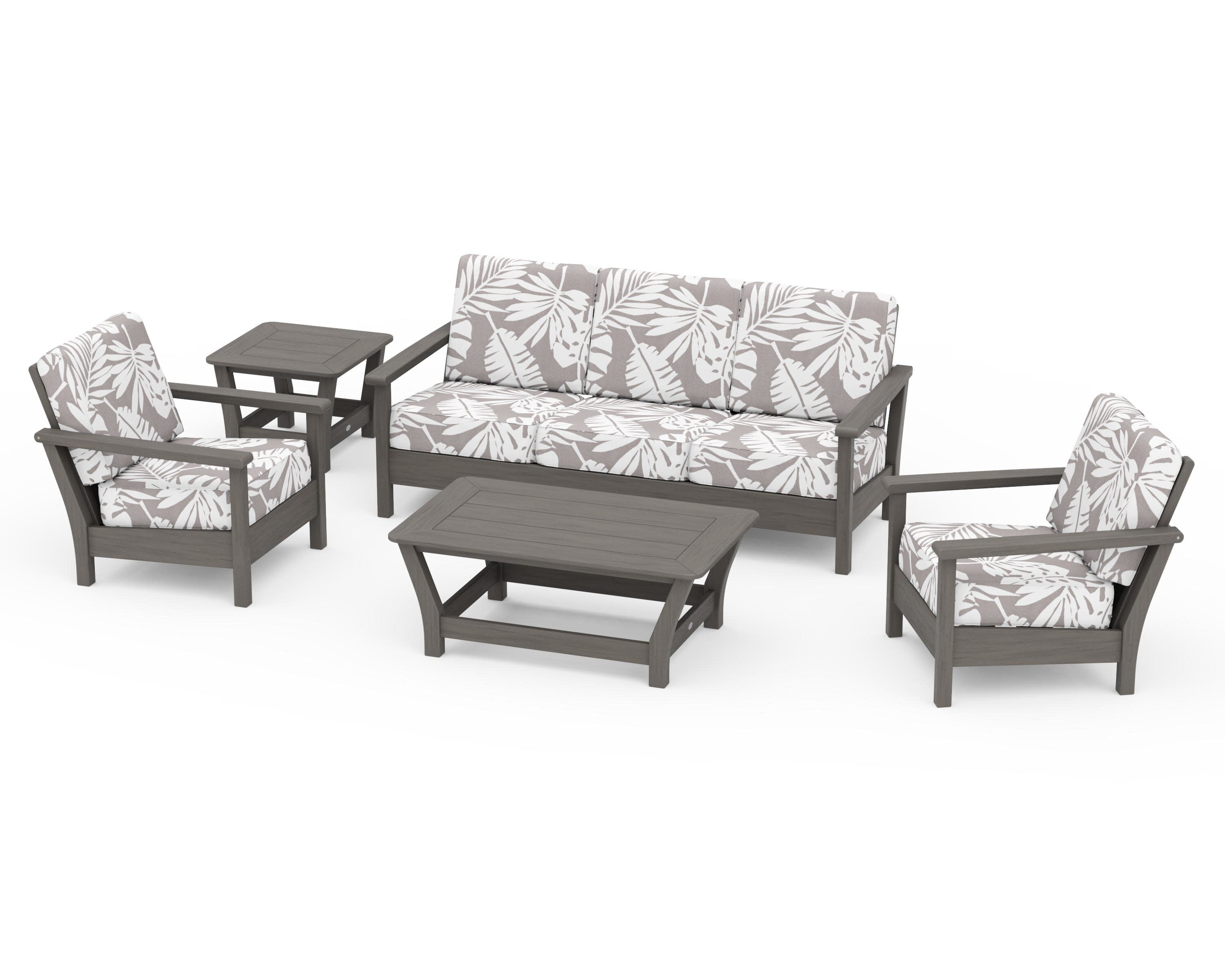 Harbour 5-Piece Deep Seating Set in Driftwood / Leaf Grey Mist