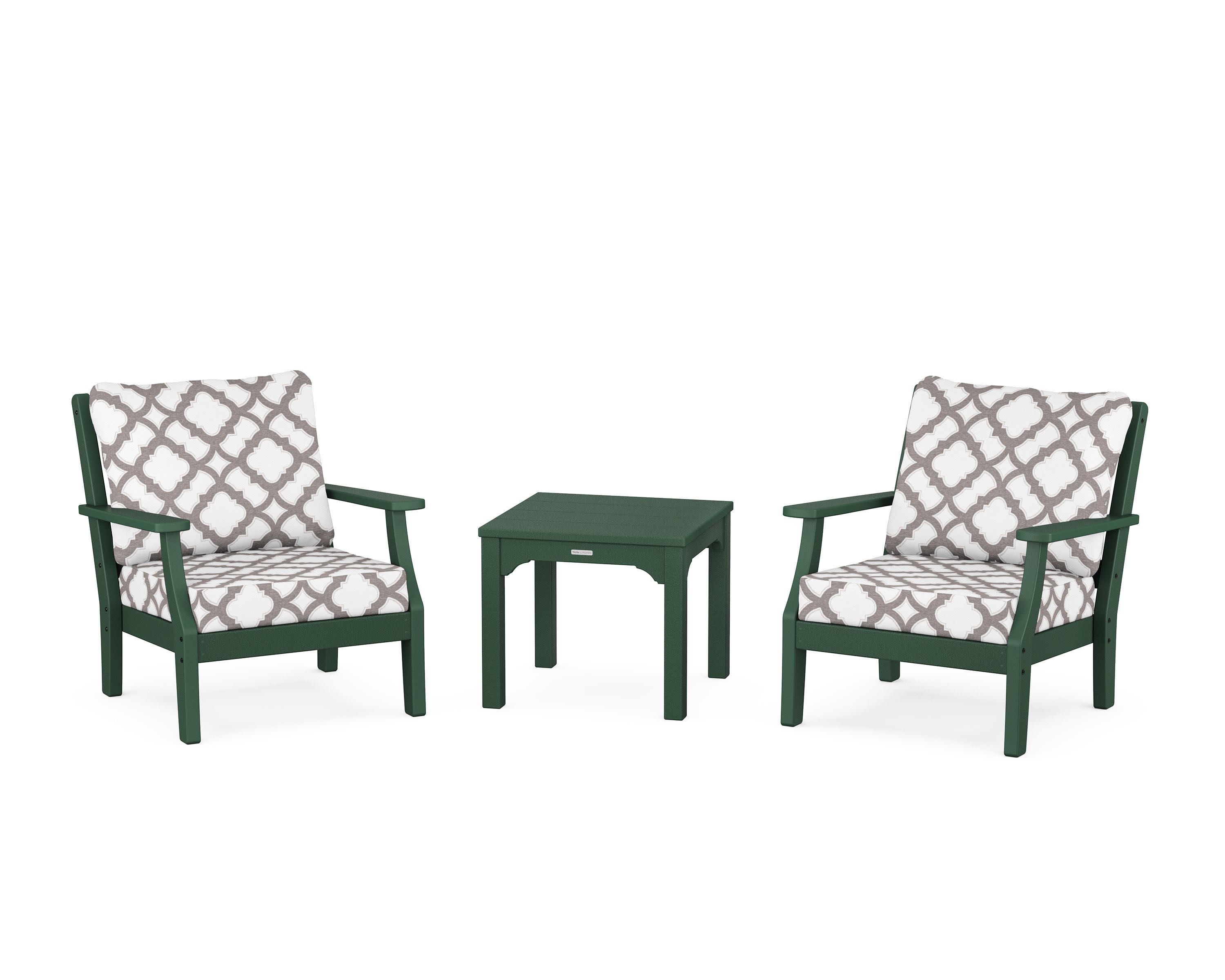 Chinoiserie 3-Piece Deep Seating Set in Green / Trellis Grey Mist