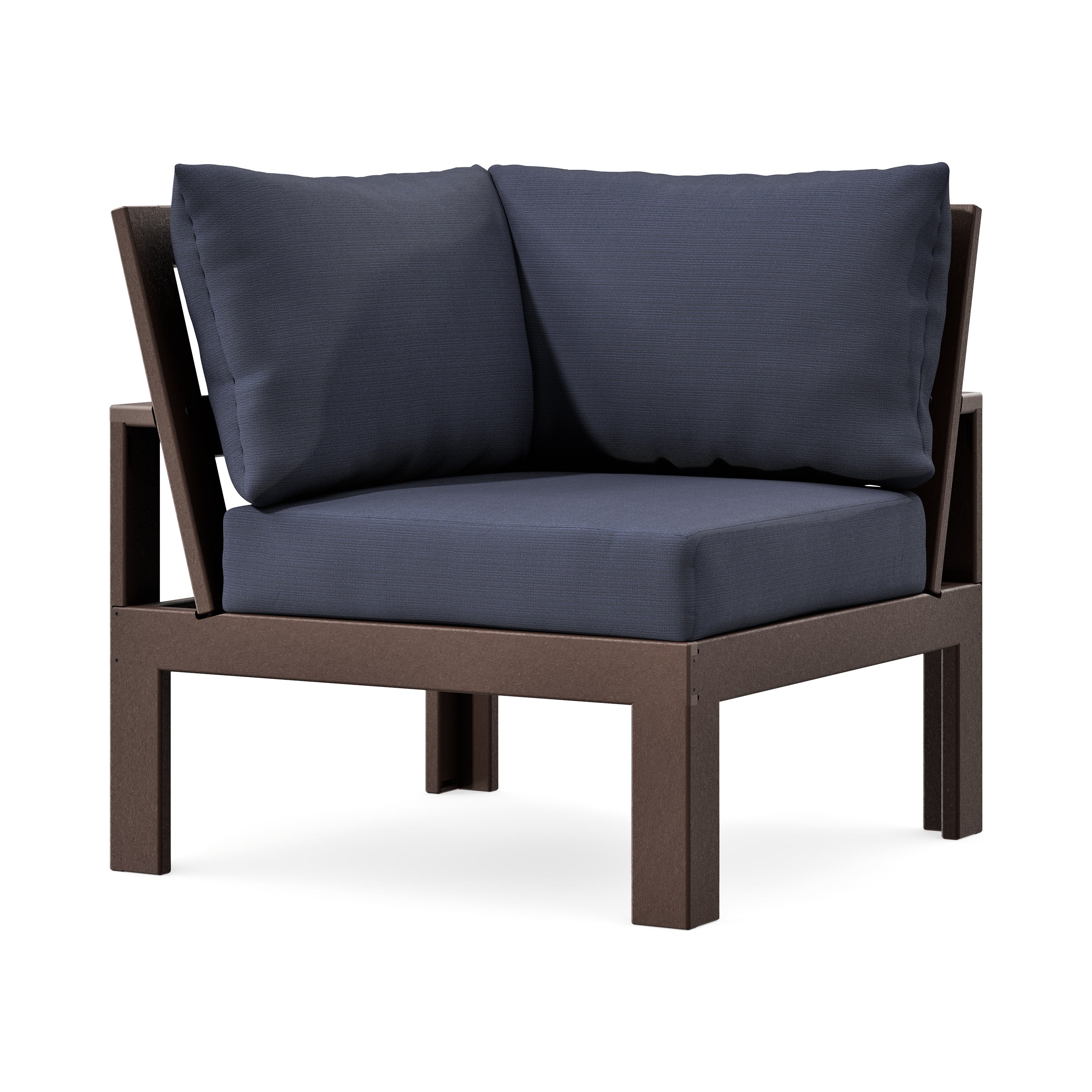 Modular Corner Chair in Mahogany / Navy Linen