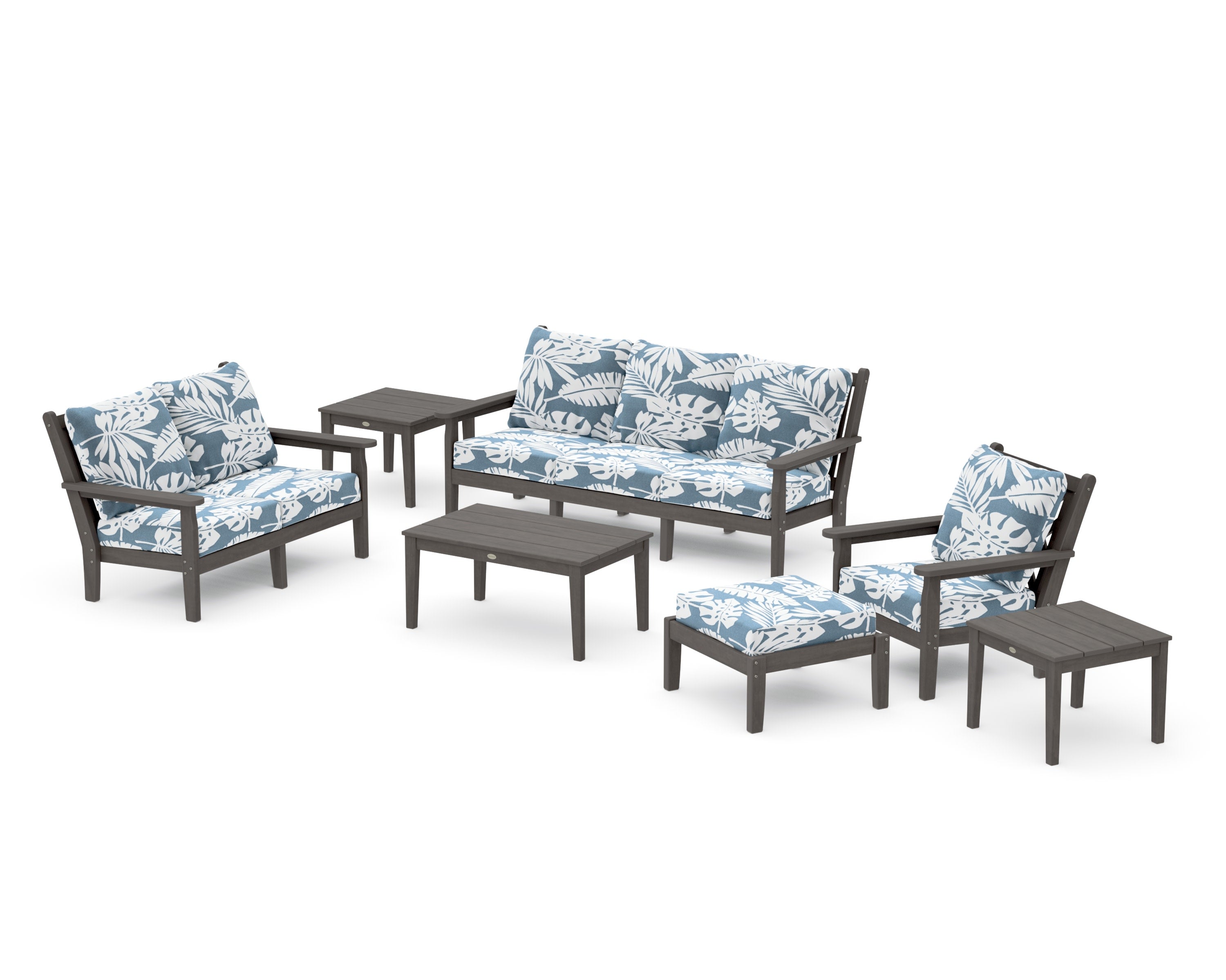 Chippendale 7-Piece Deep Seating Set in Driftwood / Leaf Sky Blue